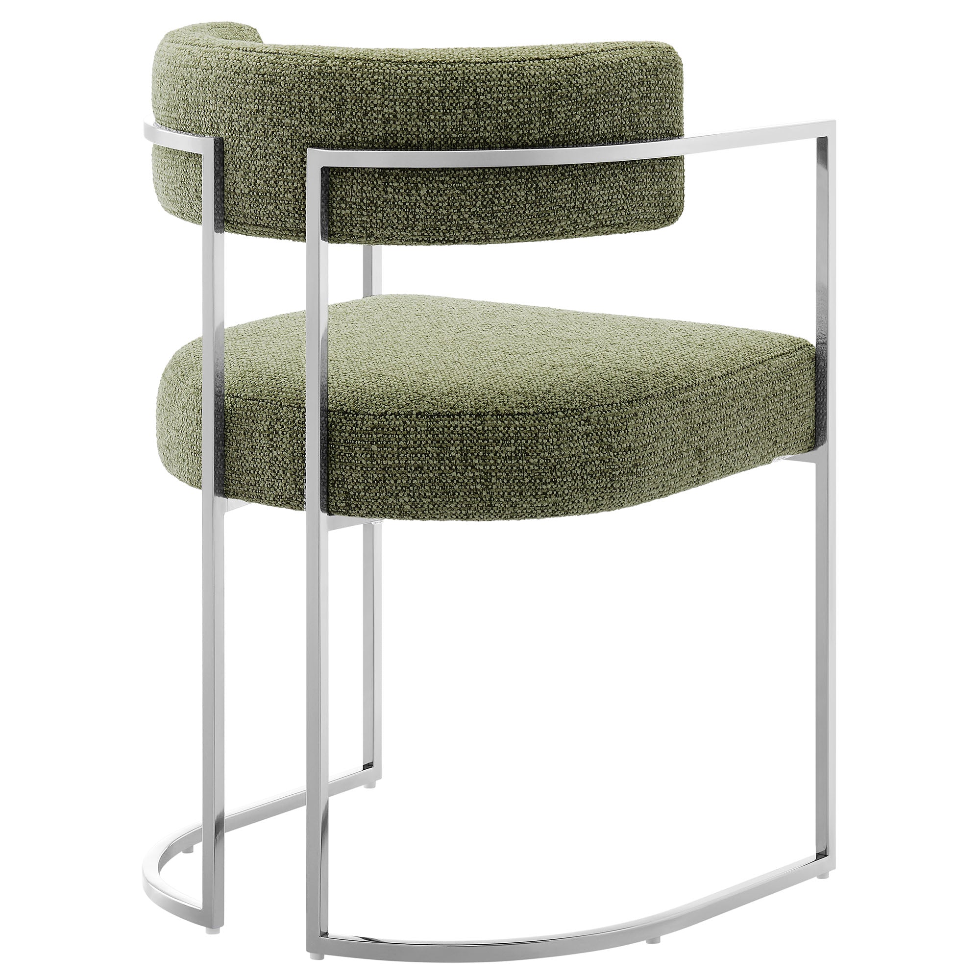 Huron Curved Back Fabric and Metal Dining Accent Chair, Silver Leaf