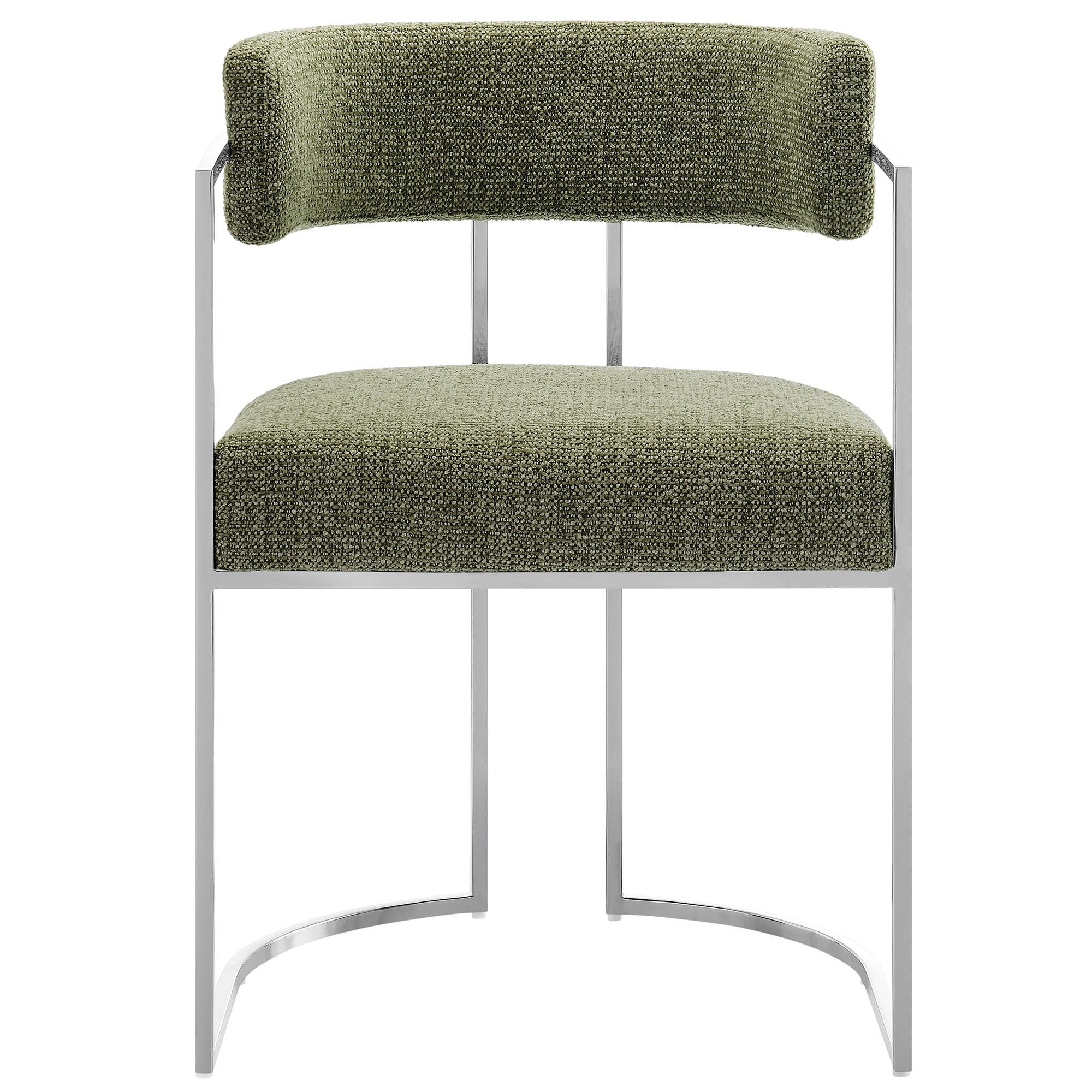 Huron Curved Back Fabric and Metal Dining Accent Chair, Silver Leaf