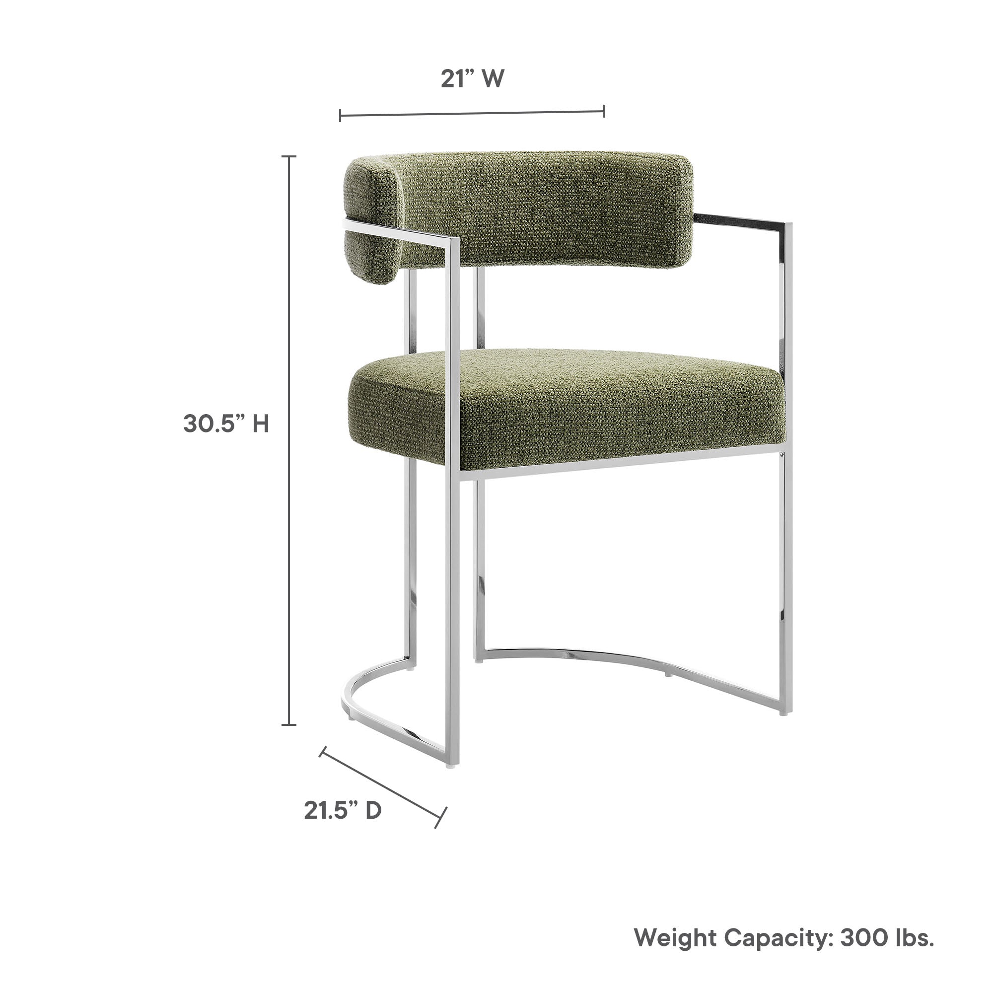 Huron Curved Back Fabric and Metal Dining Accent Chair, Silver Leaf