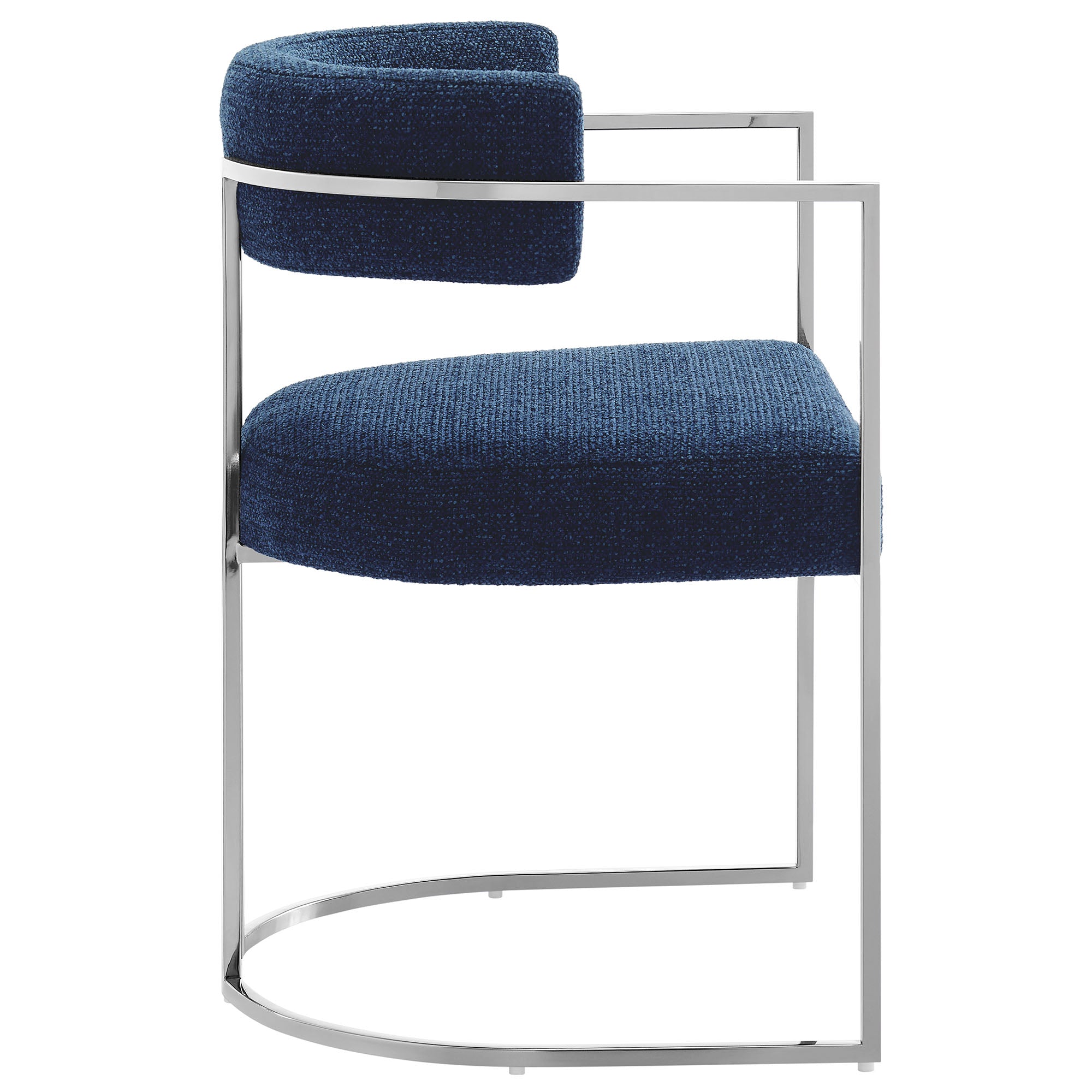 Huron Curved Back Fabric and Metal Dining Accent Chair, Silver Navy