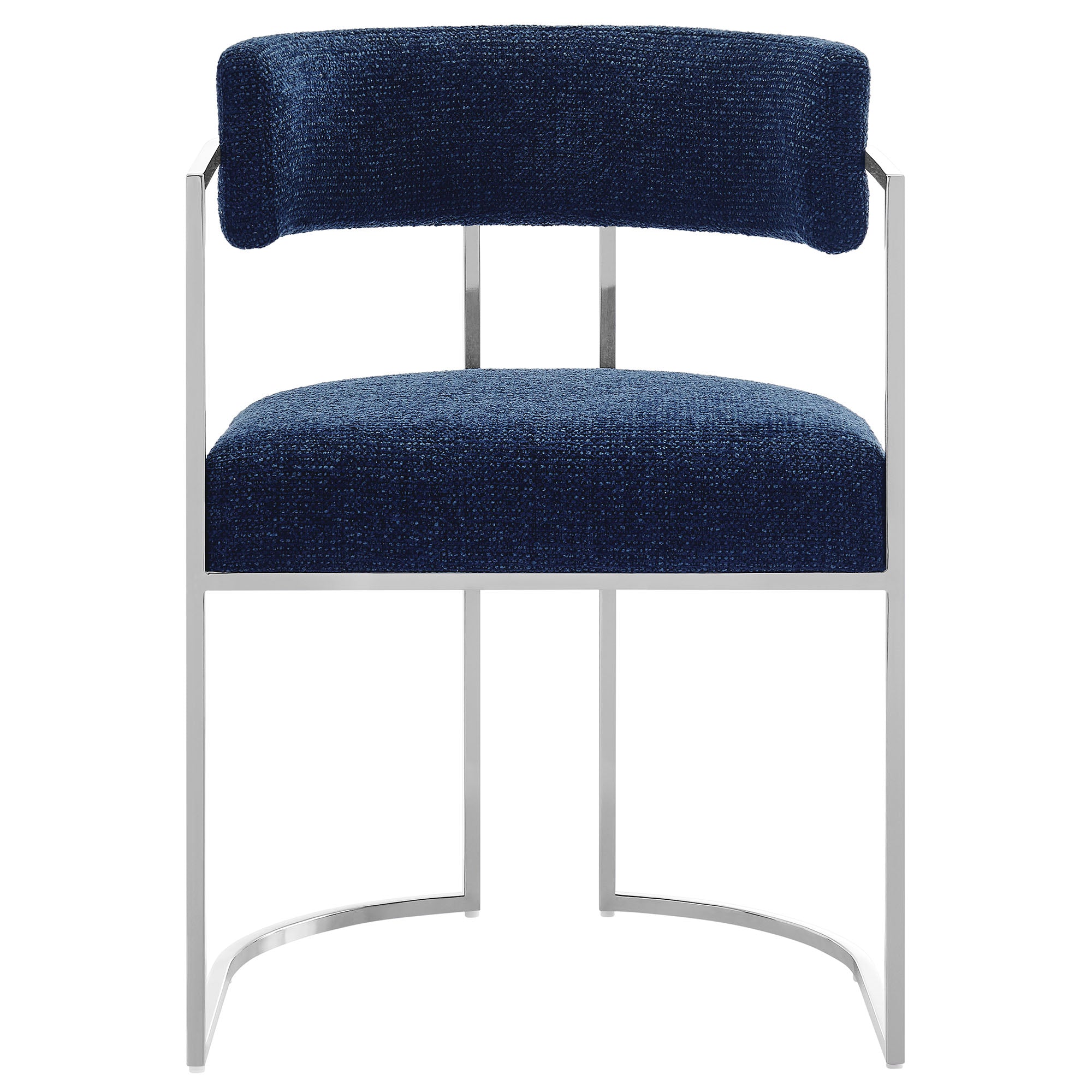 Huron Curved Back Fabric and Metal Dining Accent Chair, Silver Navy