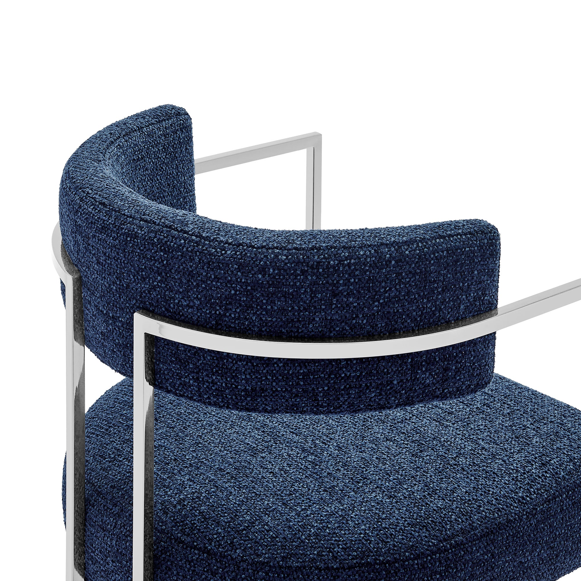 Huron Curved Back Fabric and Metal Dining Accent Chair, Silver Navy