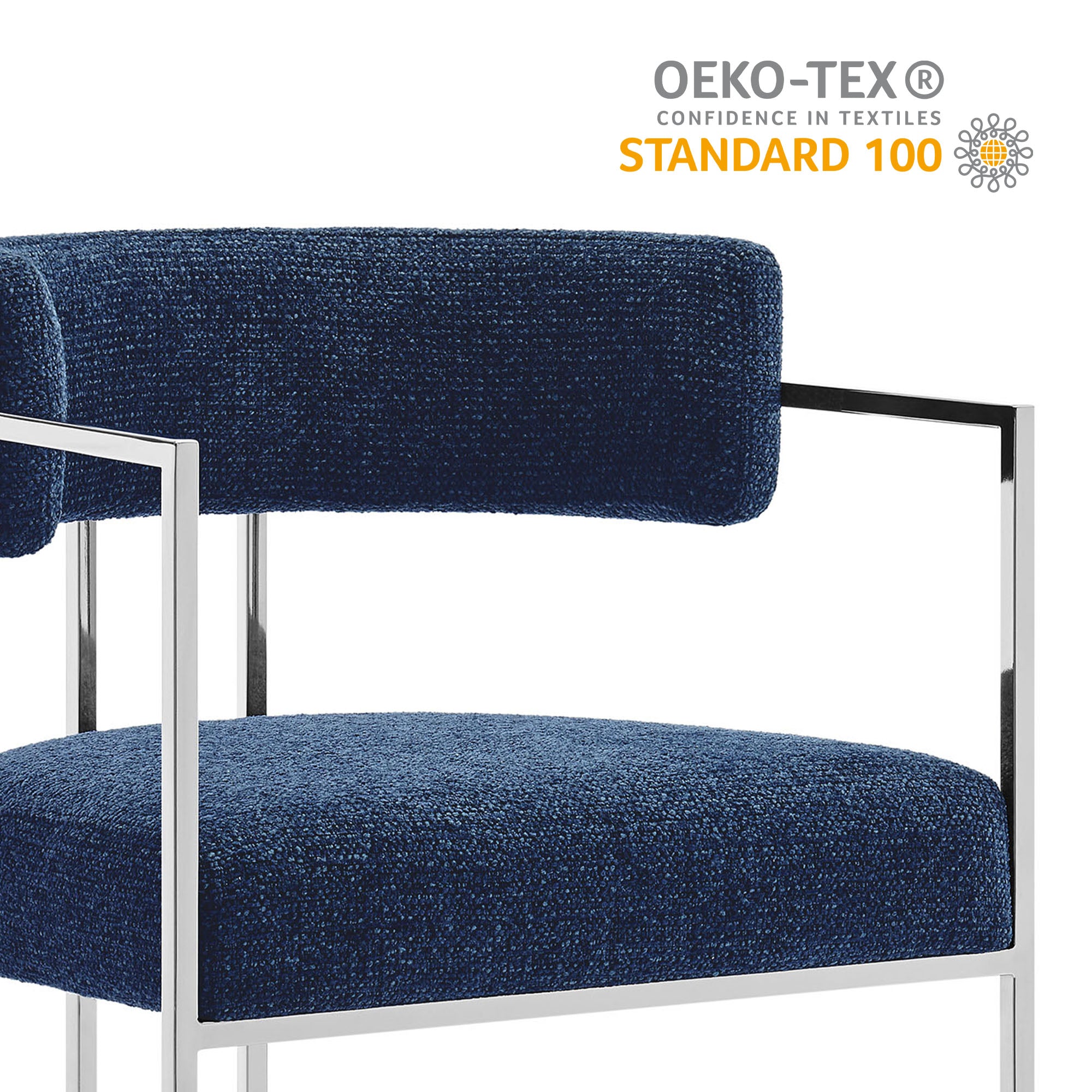 Huron Curved Back Fabric and Metal Dining Accent Chair, Silver Navy