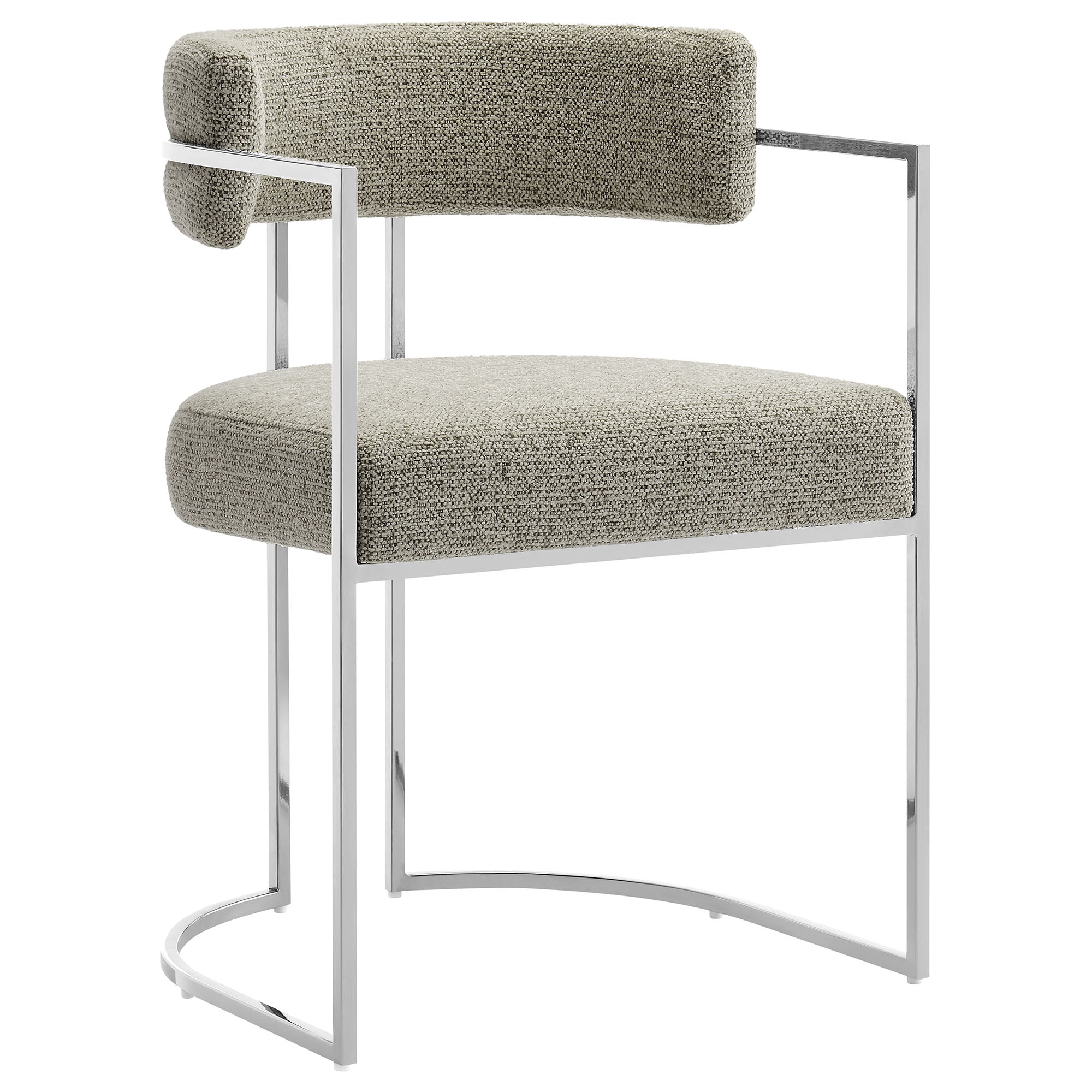 Huron Curved Back Fabric and Metal Dining Accent Chair, Silver Wheat