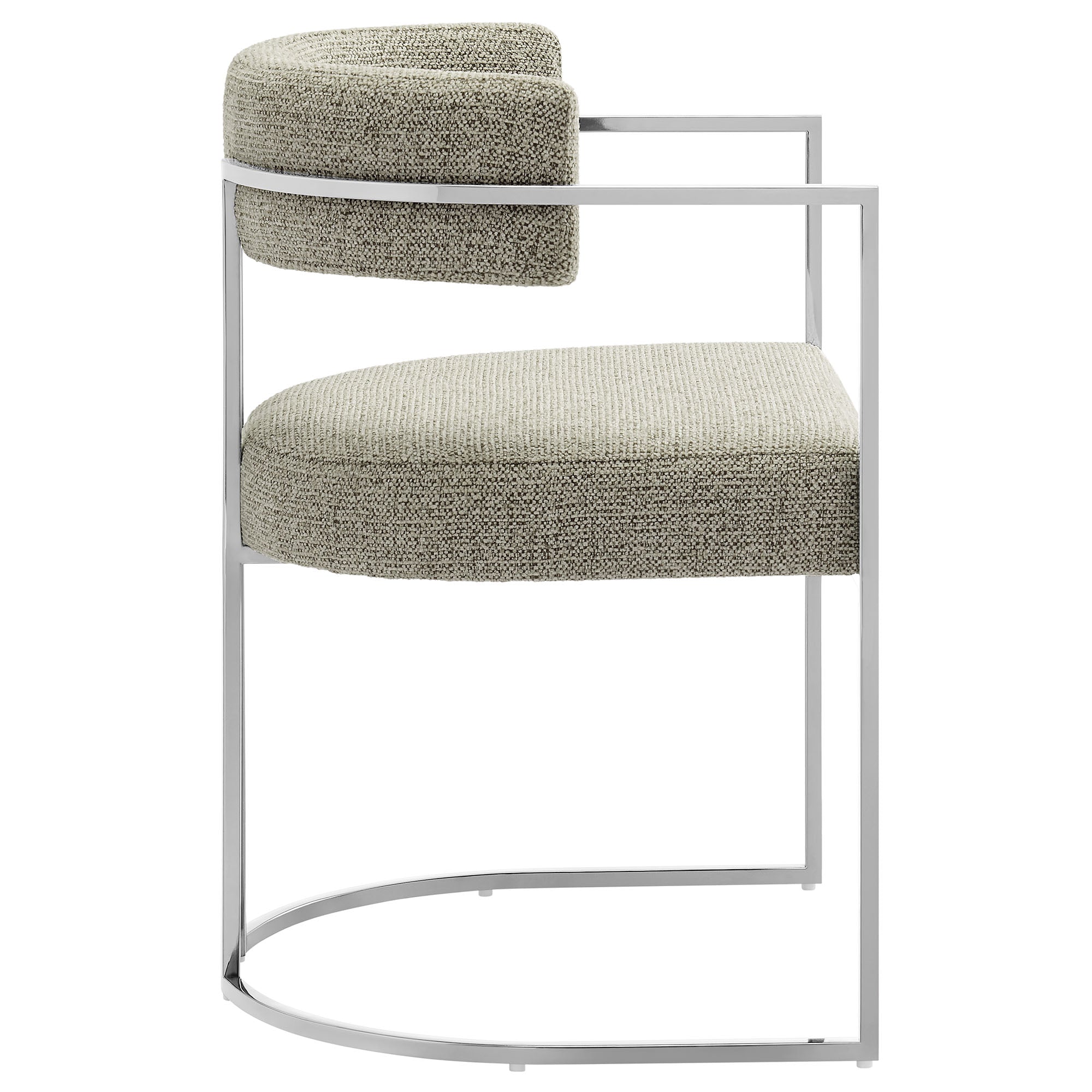Huron Curved Back Fabric and Metal Dining Accent Chair, Silver Wheat