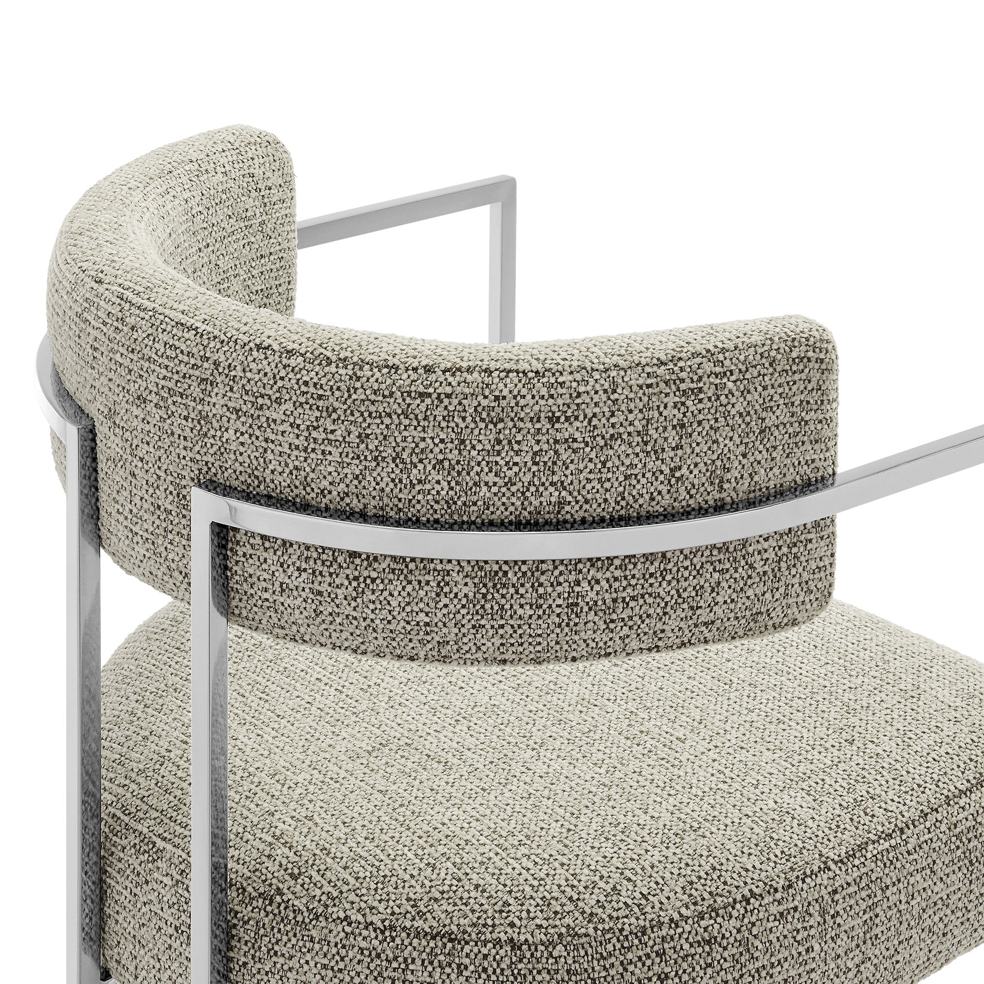 Huron Curved Back Fabric and Metal Dining Accent Chair, Silver Wheat