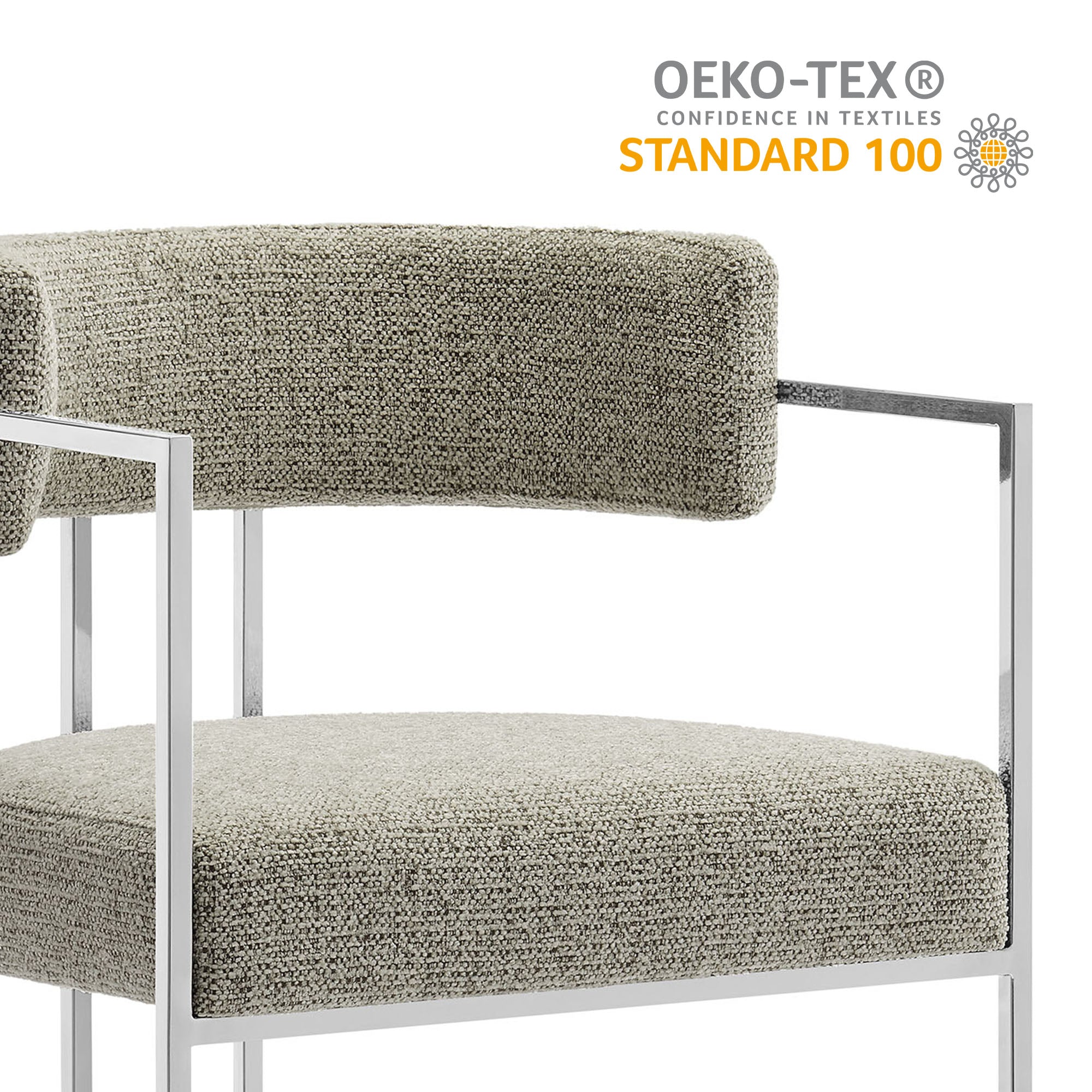 Huron Curved Back Fabric and Metal Dining Accent Chair, Silver Wheat