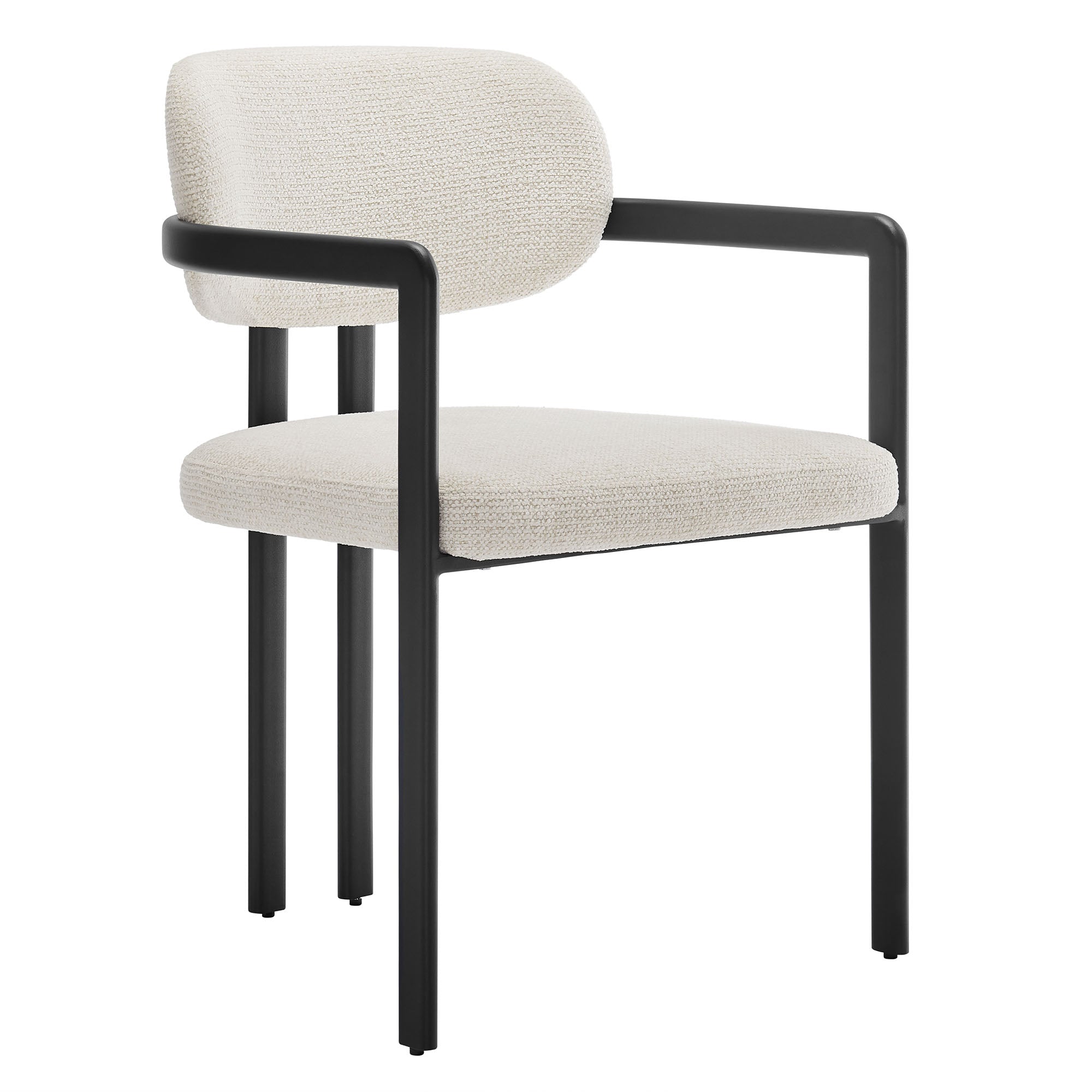 Elio Barrel Fabric and Metal Dining Chair, Black Cream