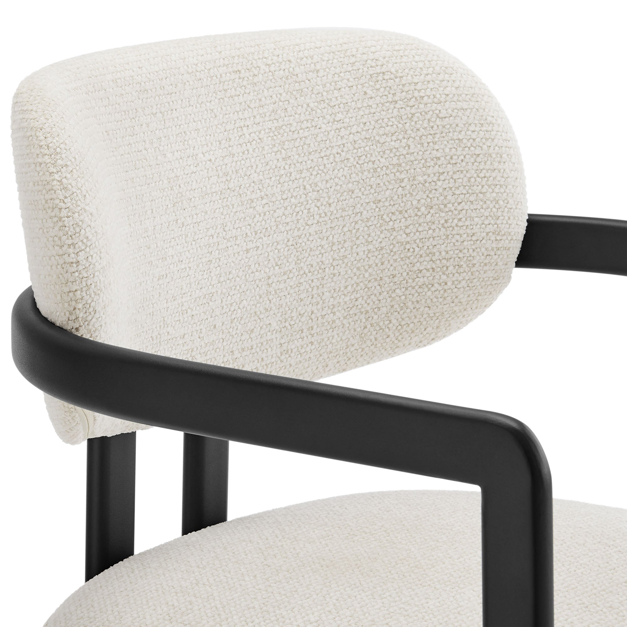 Elio Barrel Fabric and Metal Dining Chair, Black Cream