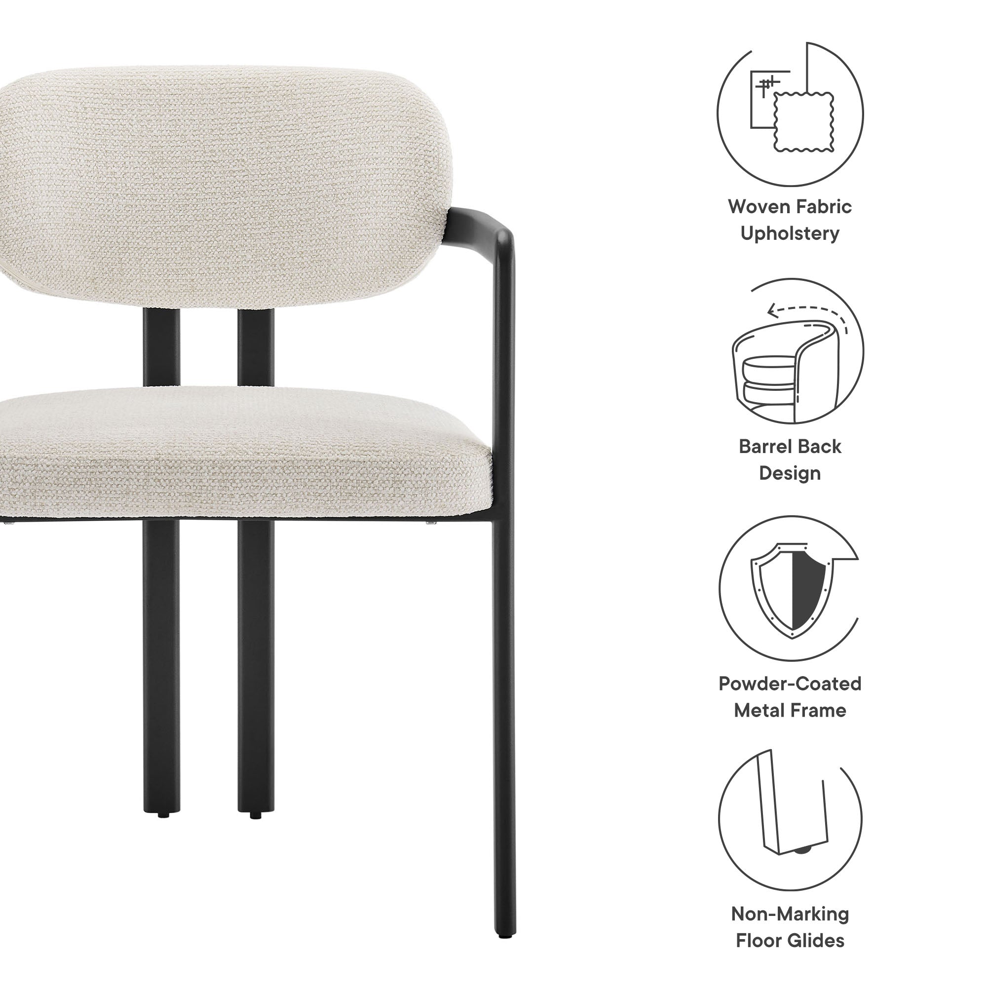Elio Barrel Fabric and Metal Dining Chair, Black Cream