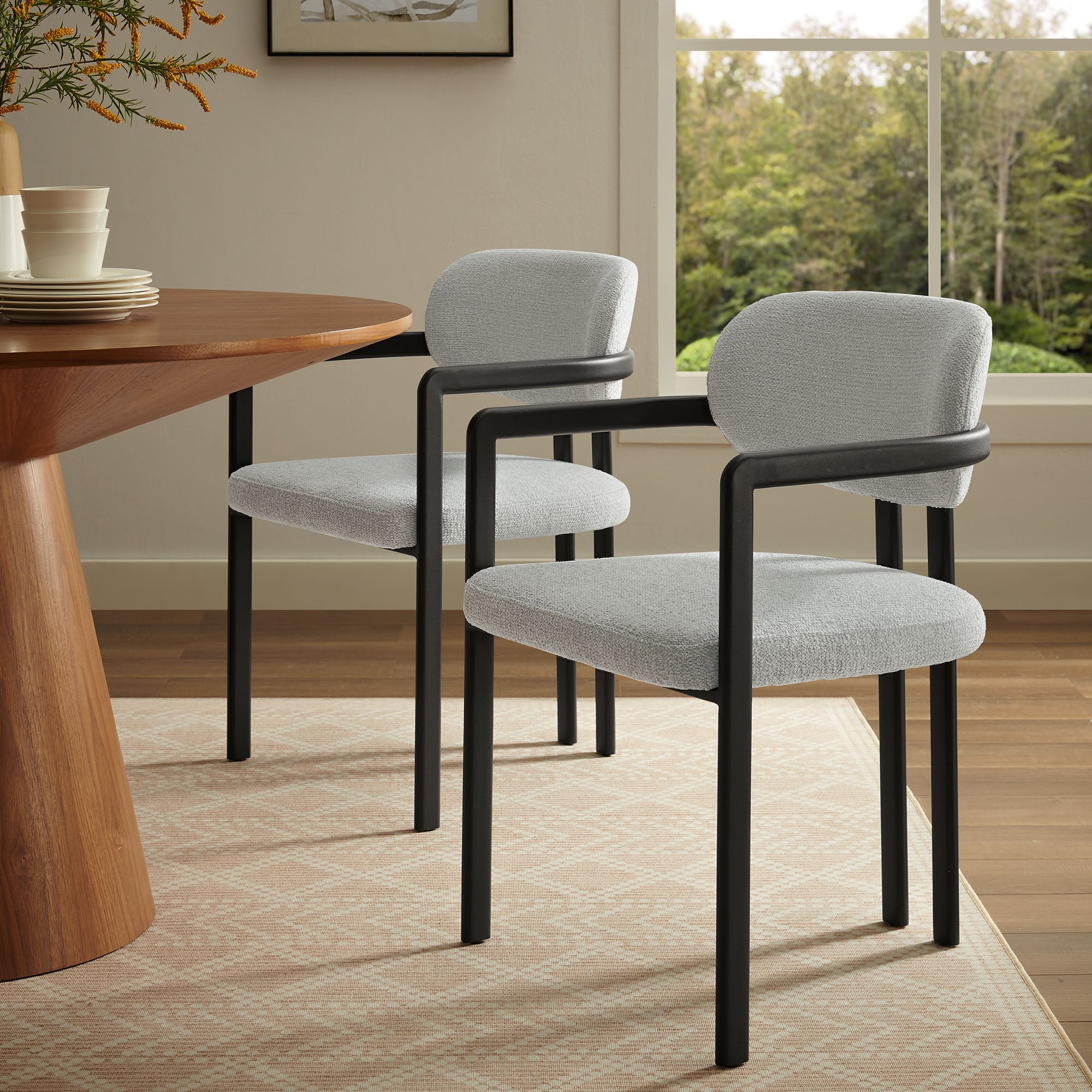 Elio Barrel Fabric and Metal Dining Chair, Black Dove Gray