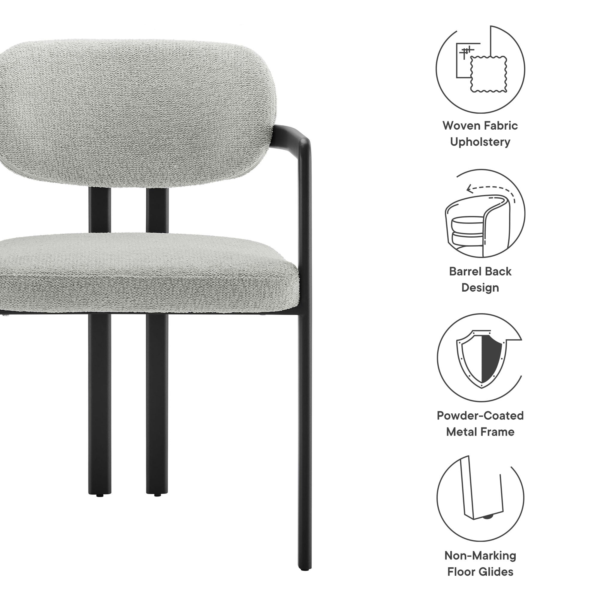 Elio Barrel Fabric and Metal Dining Chair, Black Dove Gray