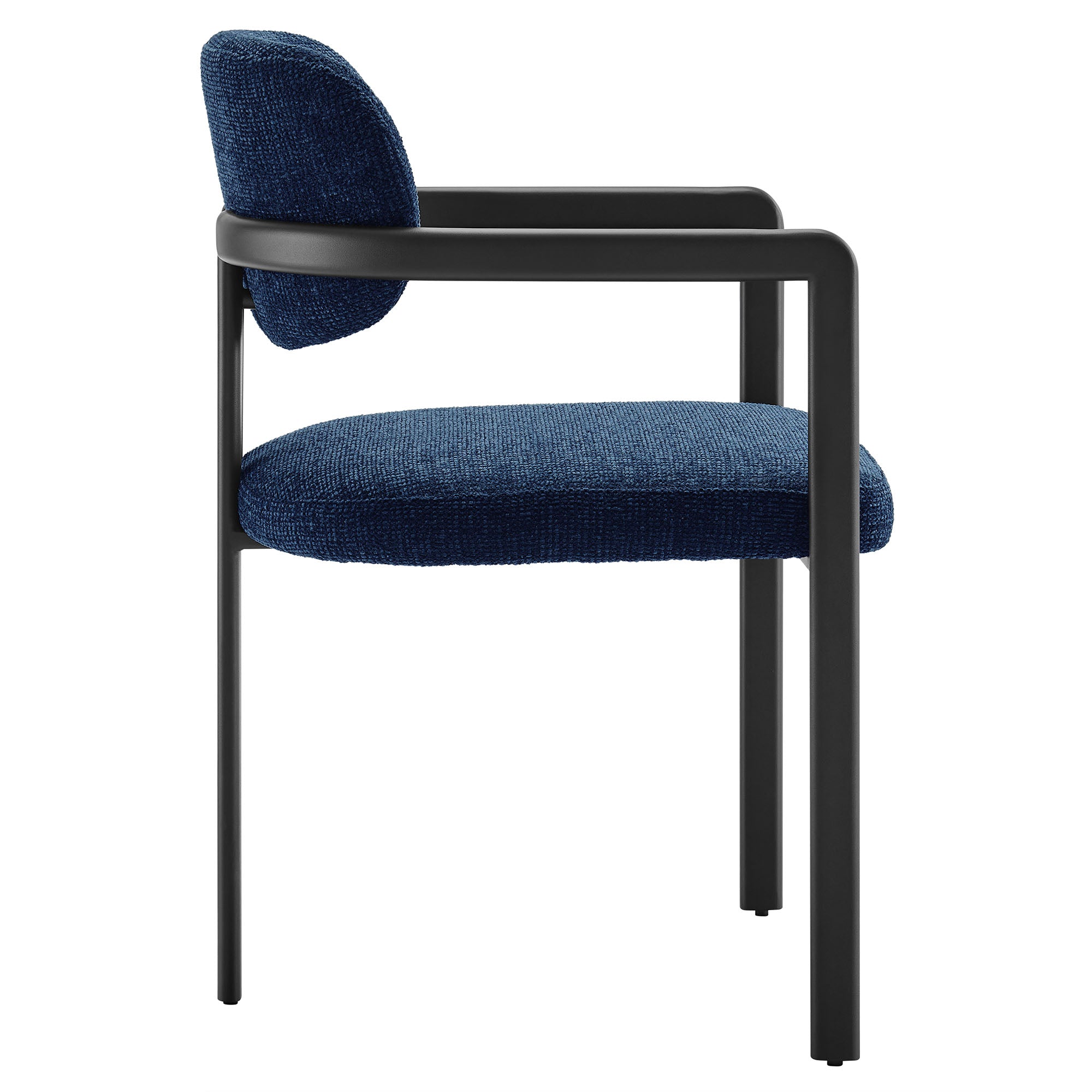 Elio Barrel Fabric and Metal Dining Chair, Black Navy