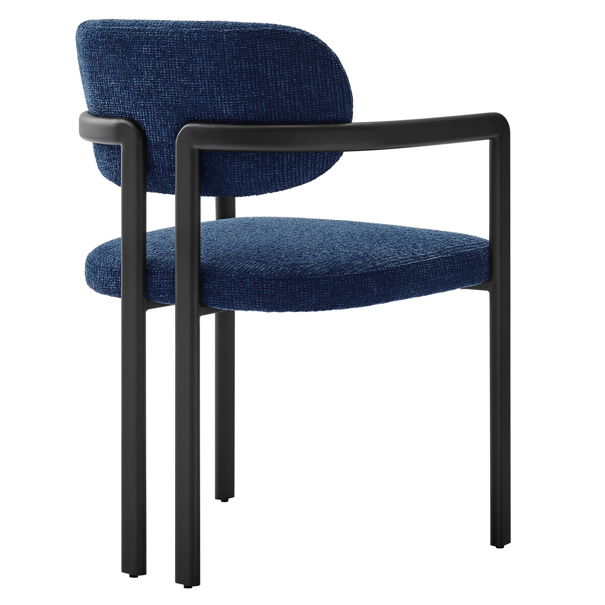 Elio Barrel Fabric and Metal Dining Chair, Black Navy