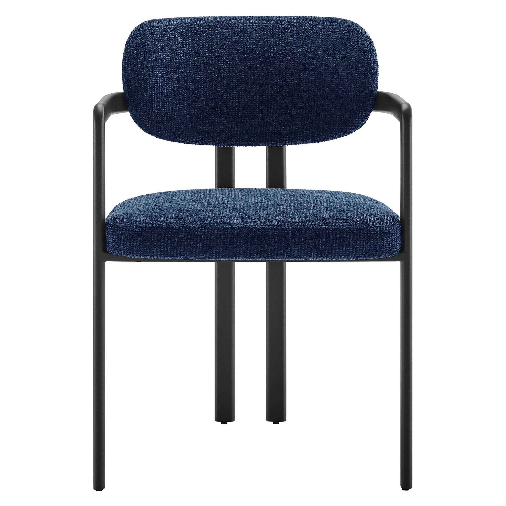 Elio Barrel Fabric and Metal Dining Chair, Black Navy