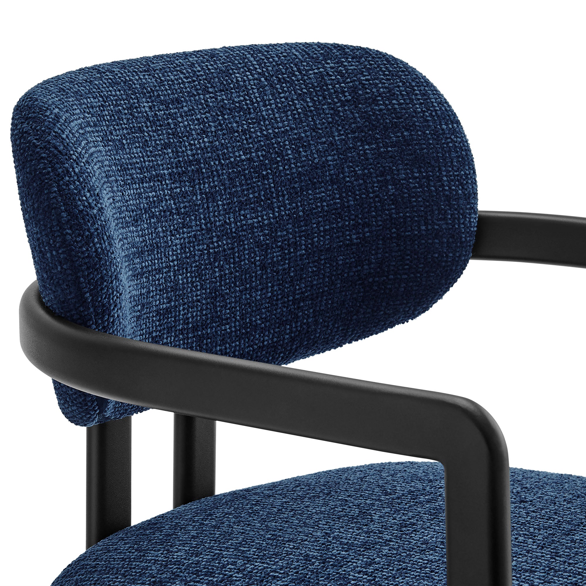 Elio Barrel Fabric and Metal Dining Chair, Black Navy