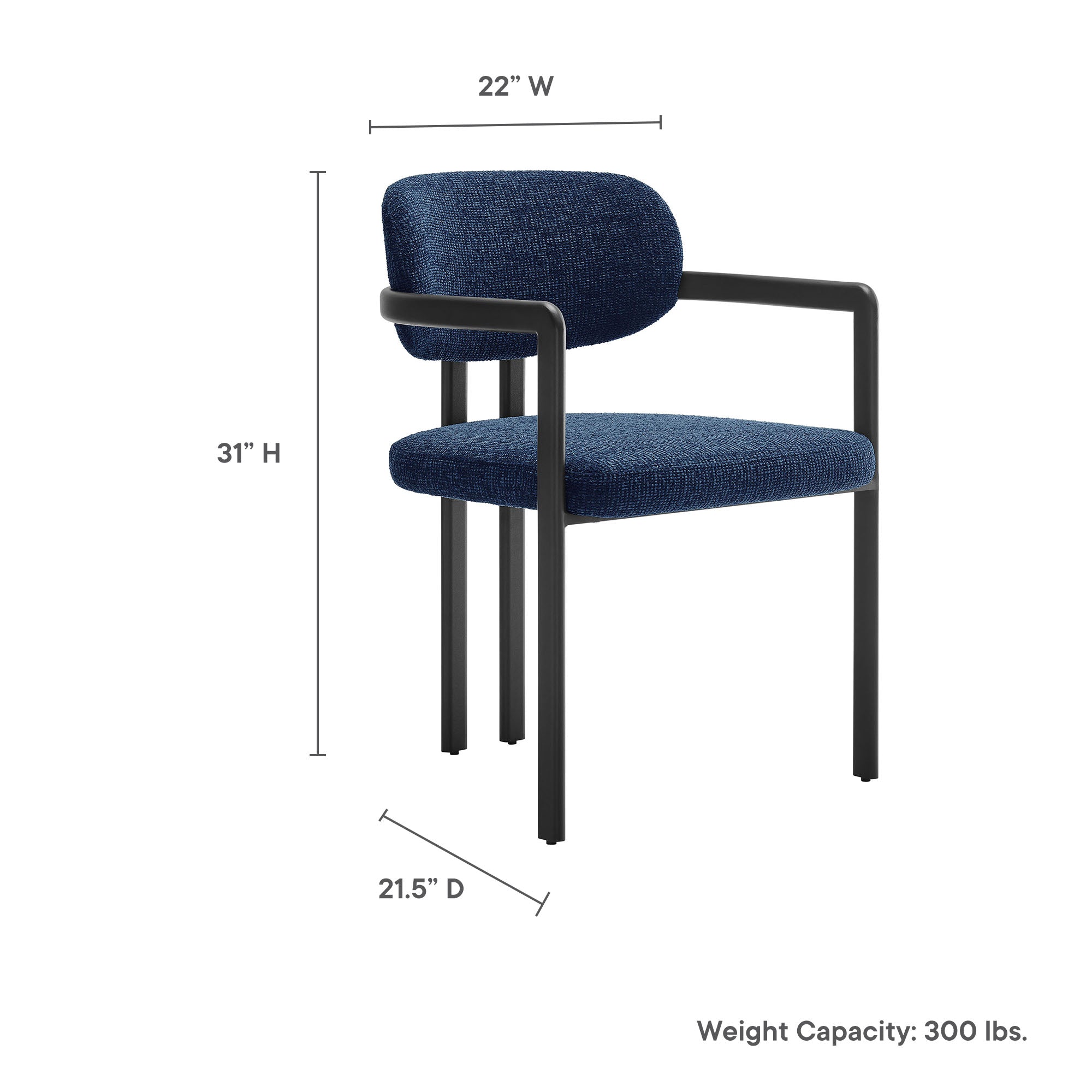 Elio Barrel Fabric and Metal Dining Chair, Black Navy