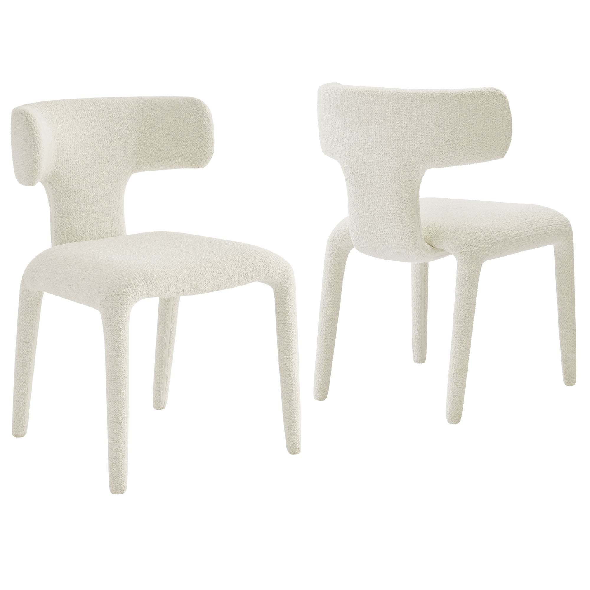 Stellan Curved Back Boucle Upholstered Dining Chair Set of 2, Cream