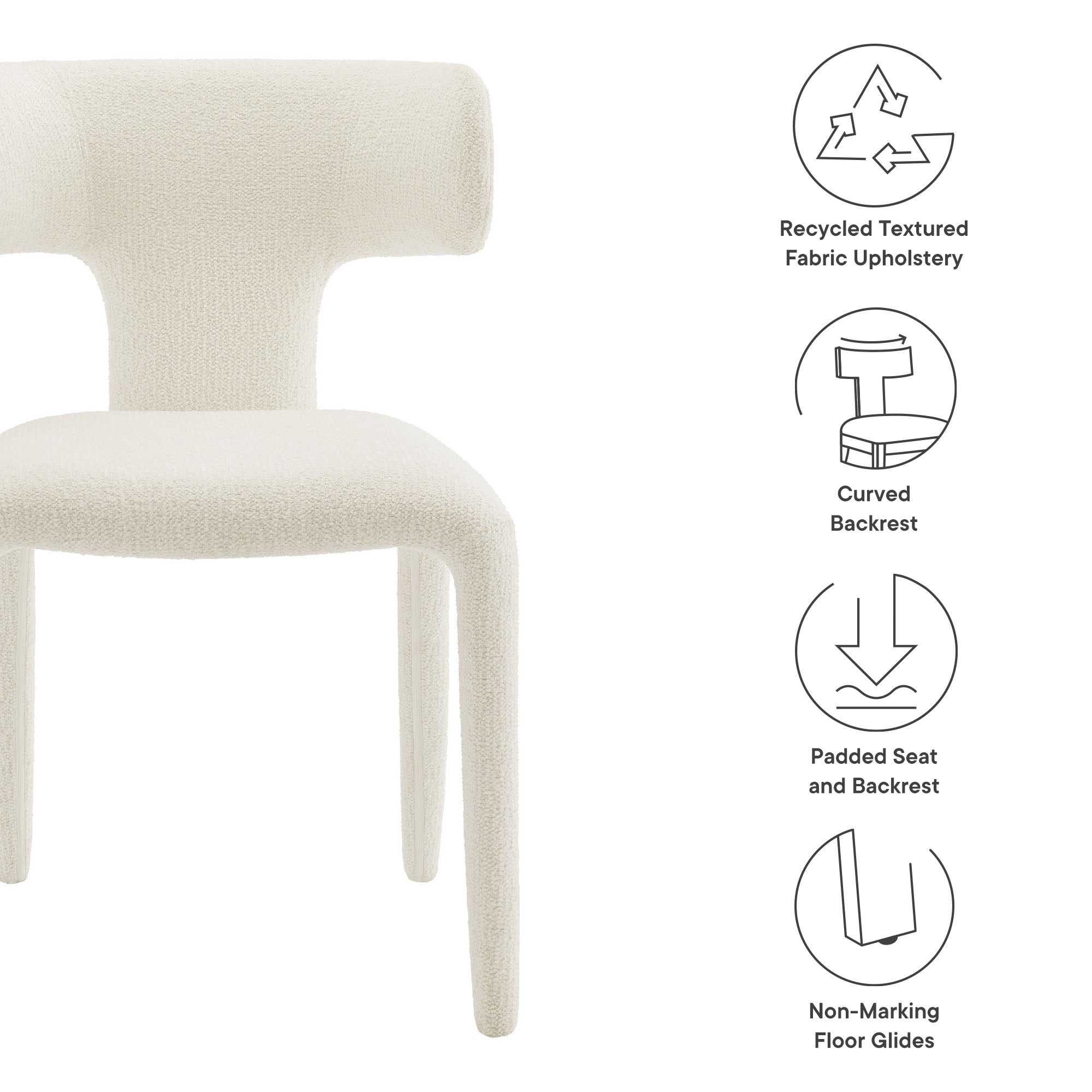 Stellan Curved Back Boucle Upholstered Dining Chair Set of 2, Cream