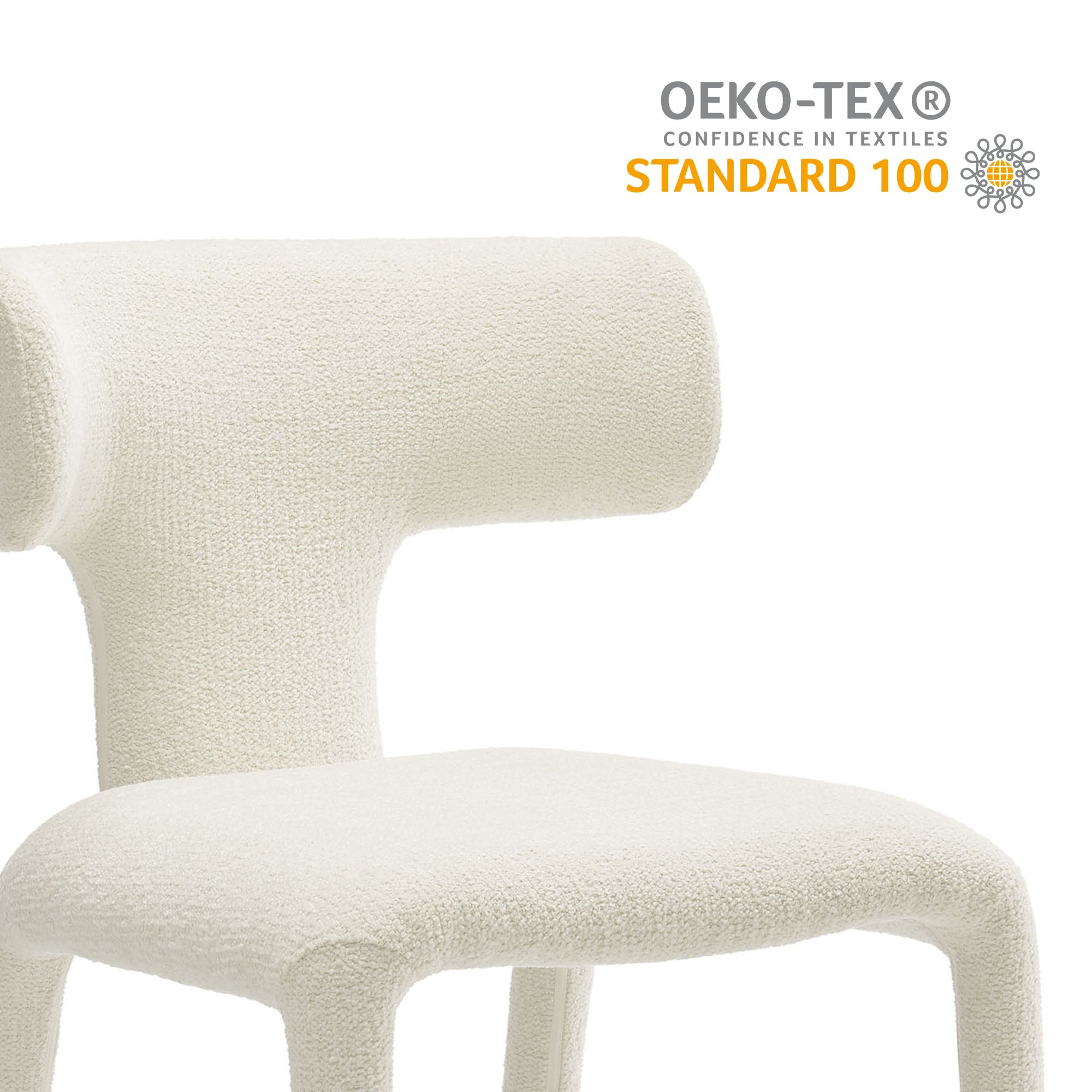 Stellan Curved Back Boucle Upholstered Dining Chair Set of 2, Cream