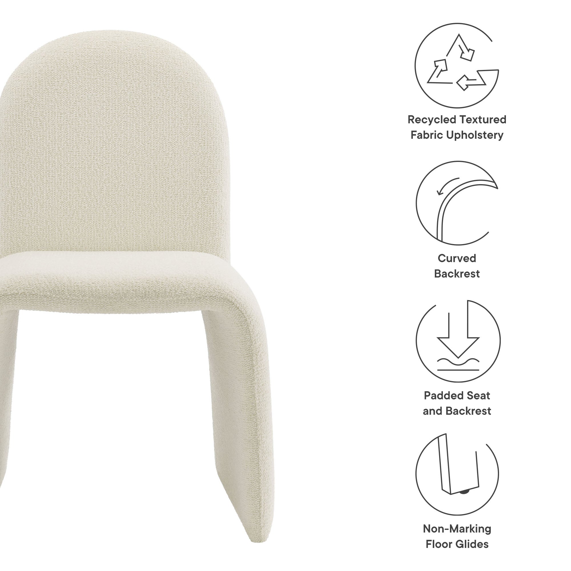 Junia Boucle Upholstered Arch Armless Dining Chair, Cream