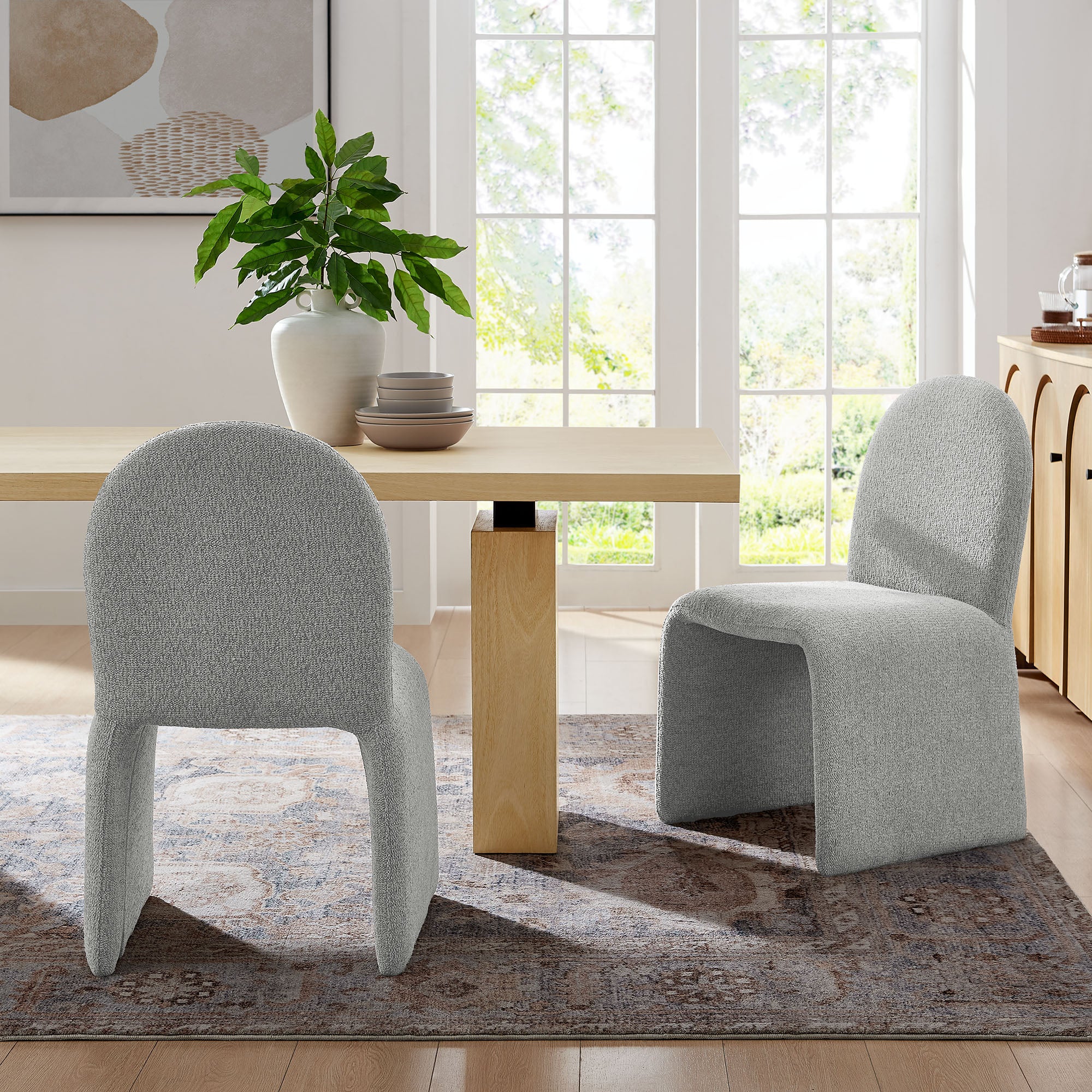 Junia Boucle Upholstered Arch Armless Dining Chair, Dove Gray