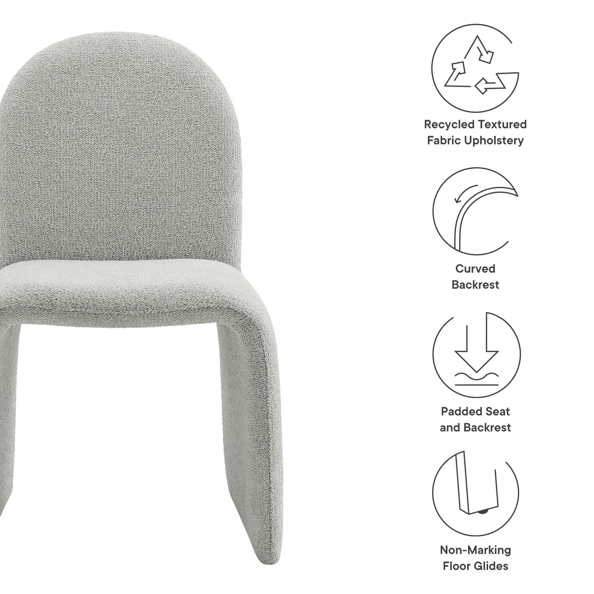 Junia Boucle Upholstered Arch Armless Dining Chair, Dove Gray