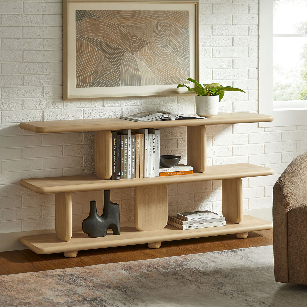 Lyle Sculptural 2-Tier Bookshelf, Natural