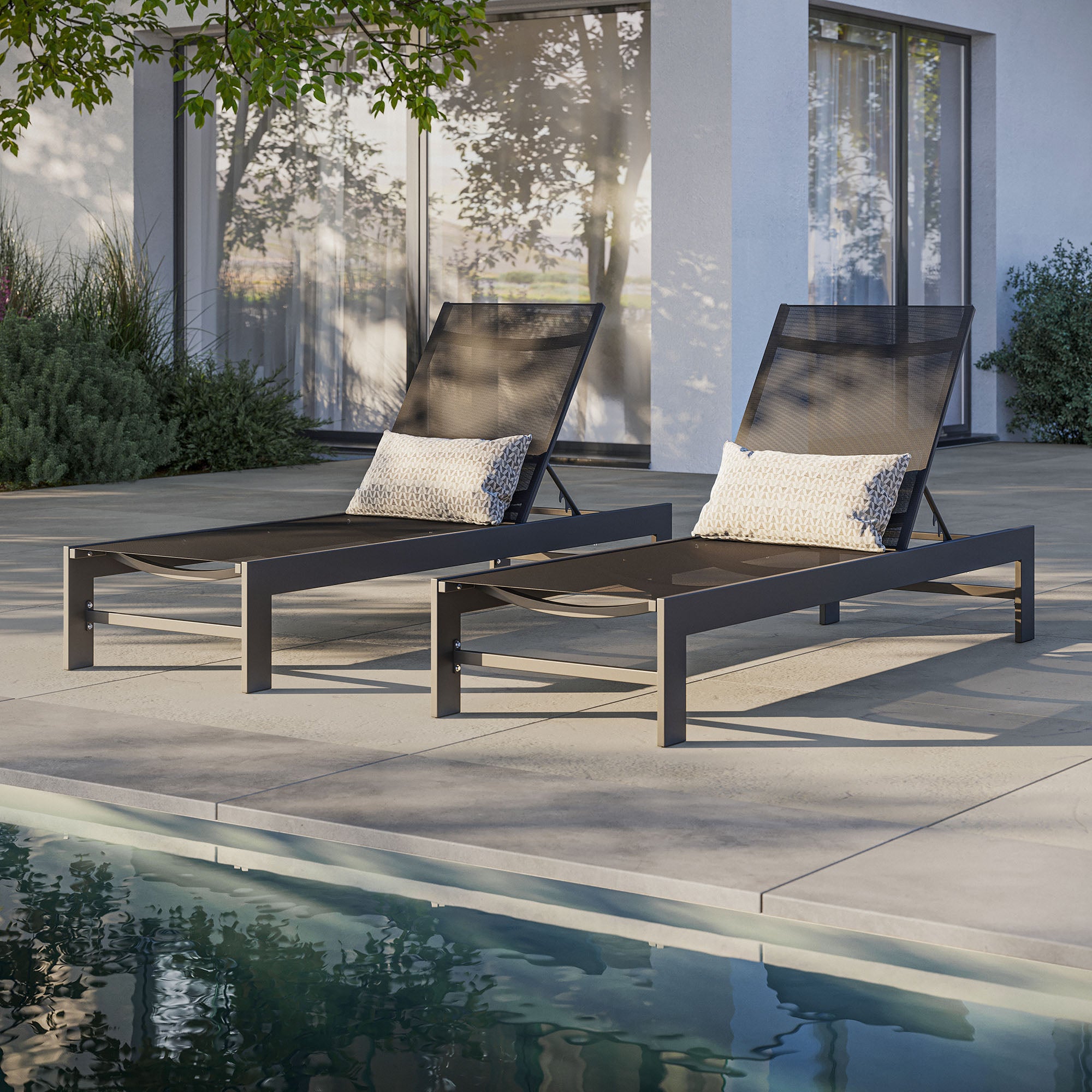Tahoe Outdoor Patio Mesh and Aluminum Chaise Lounge, Gray