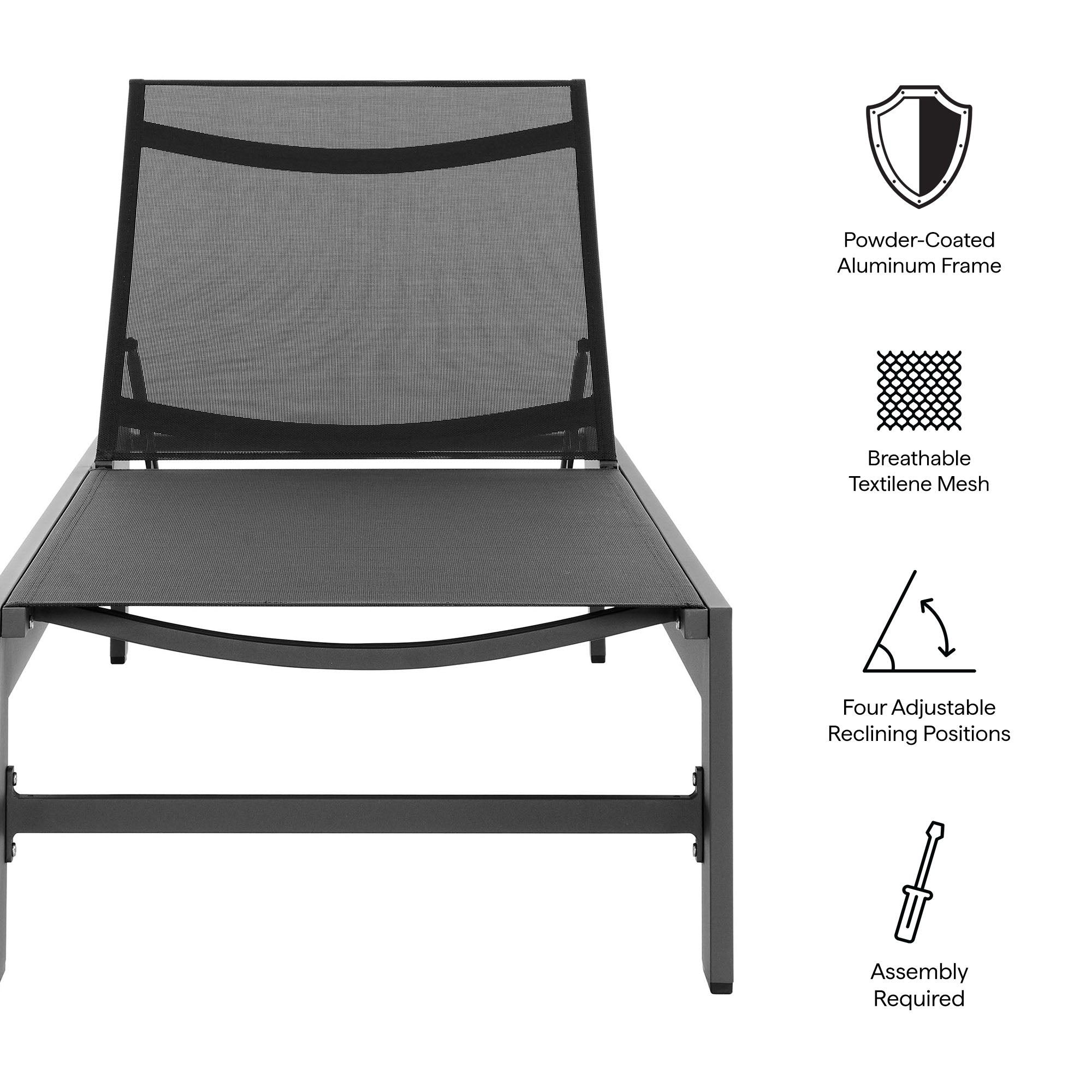 Tahoe Outdoor Patio Mesh and Aluminum Chaise Lounge, Gray