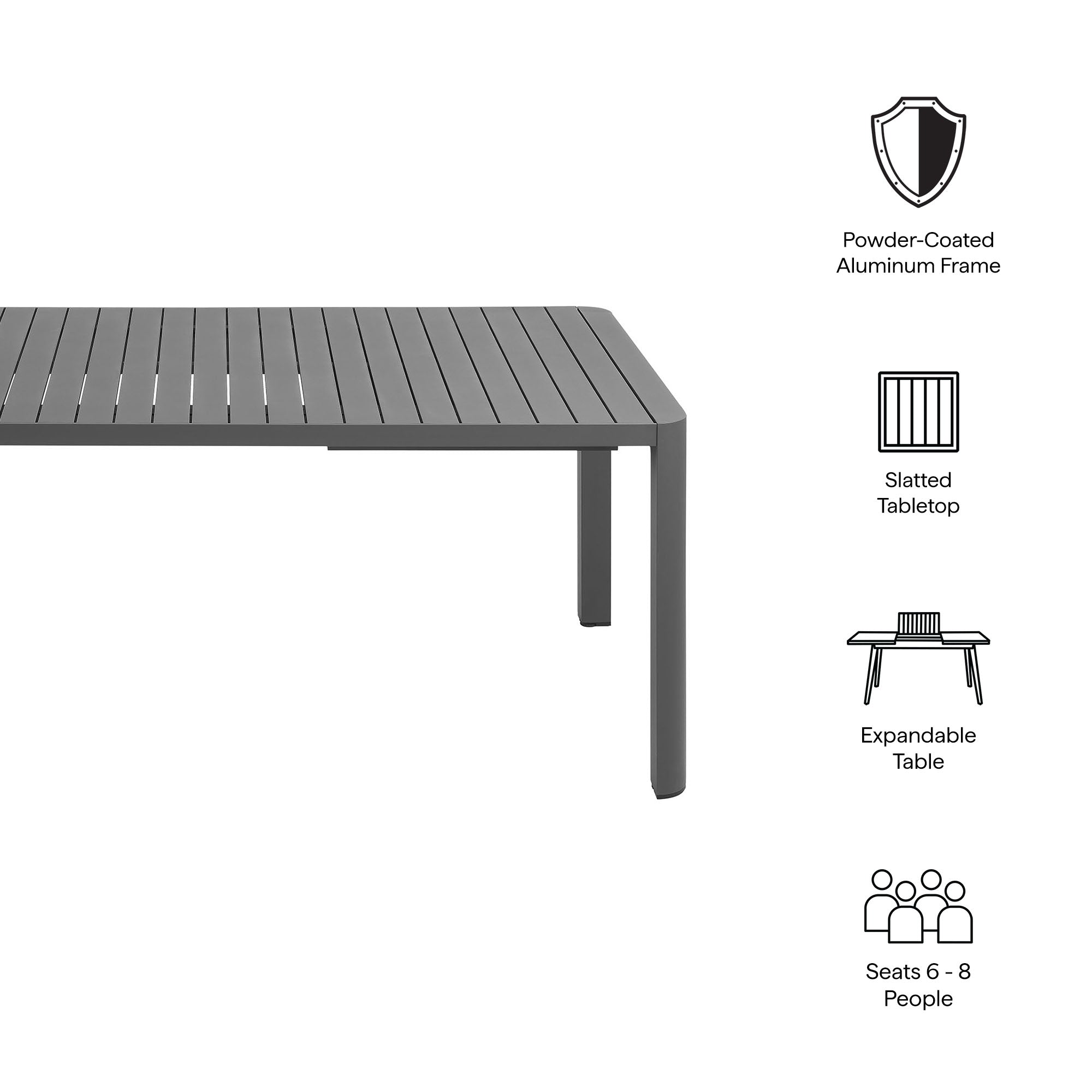Tahoe Outdoor Patio Aluminum Extendable Dining Table, Gray