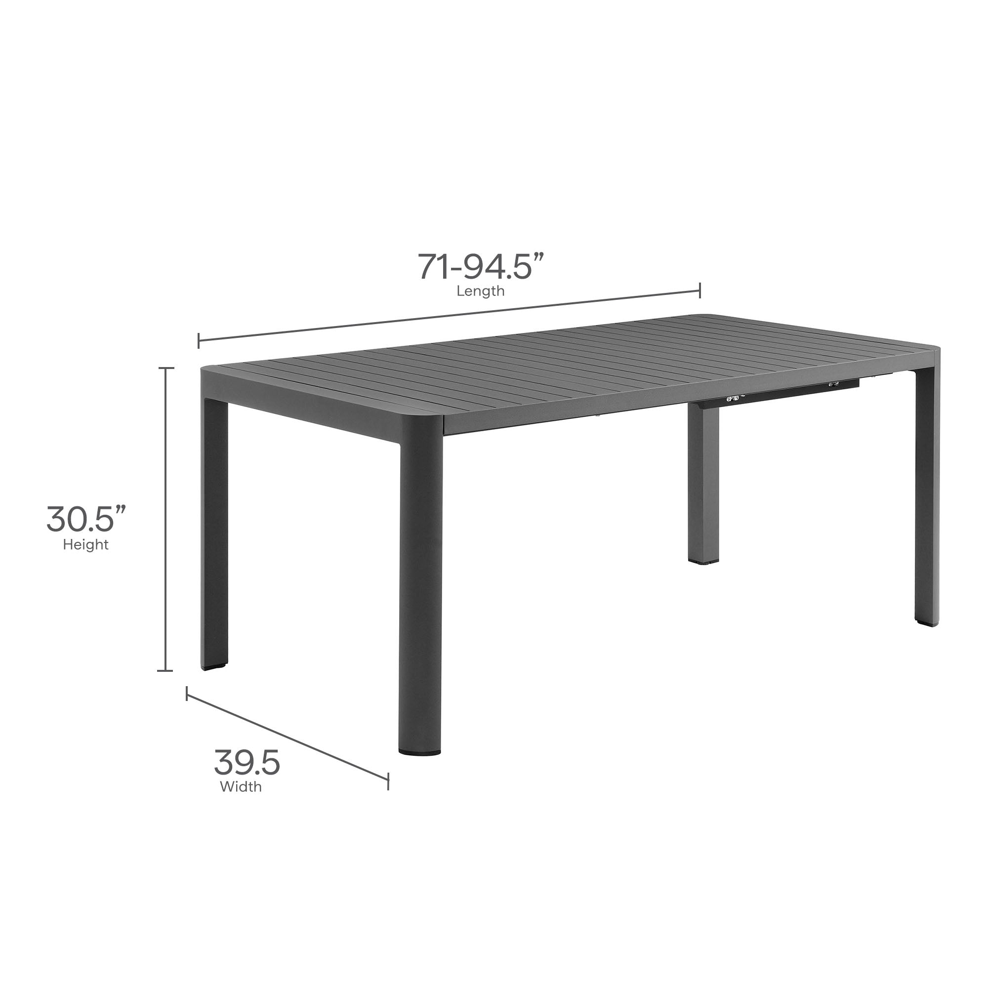 Tahoe Outdoor Patio Aluminum Extendable Dining Table, Gray
