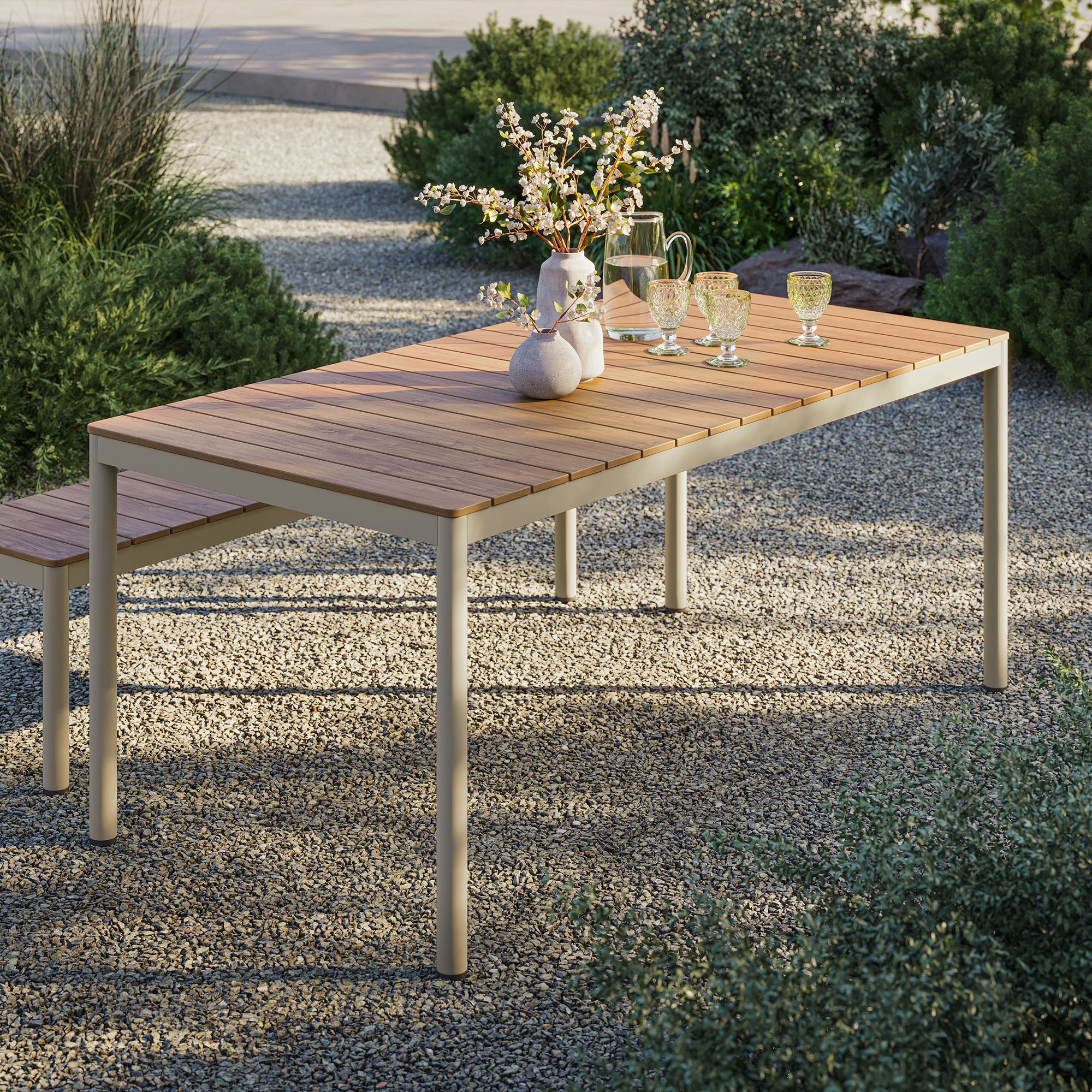 Finn 71" Outdoor Patio Aluminum Dining Table with Faux Wood Top, Natural