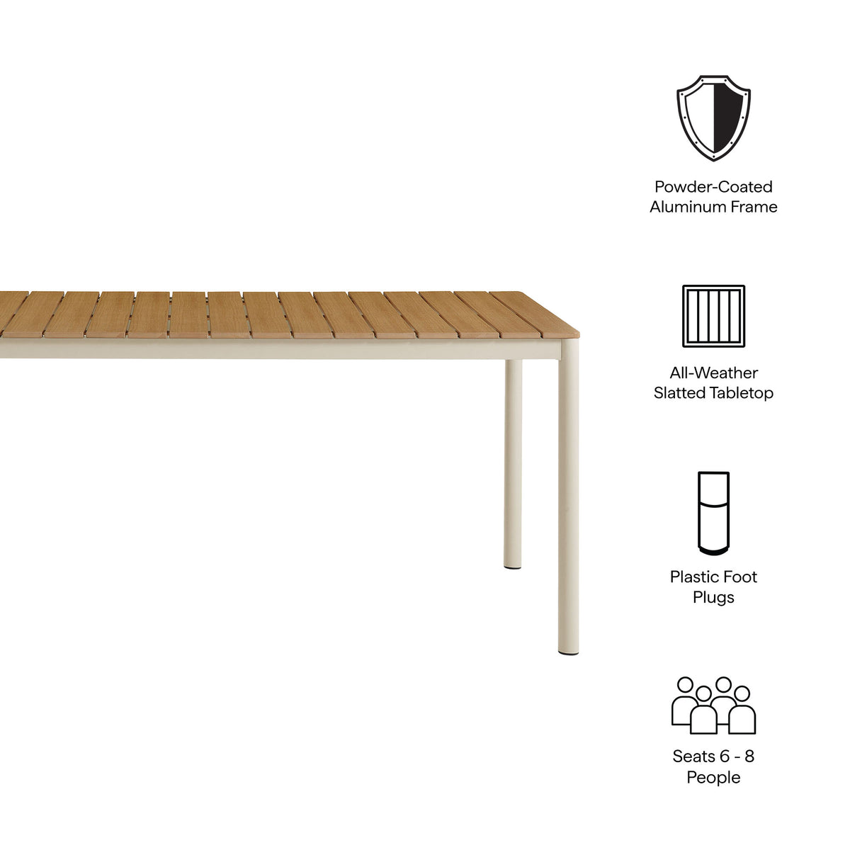Finn 71" Outdoor Patio Aluminum Dining Table with Faux Wood Top, Natural