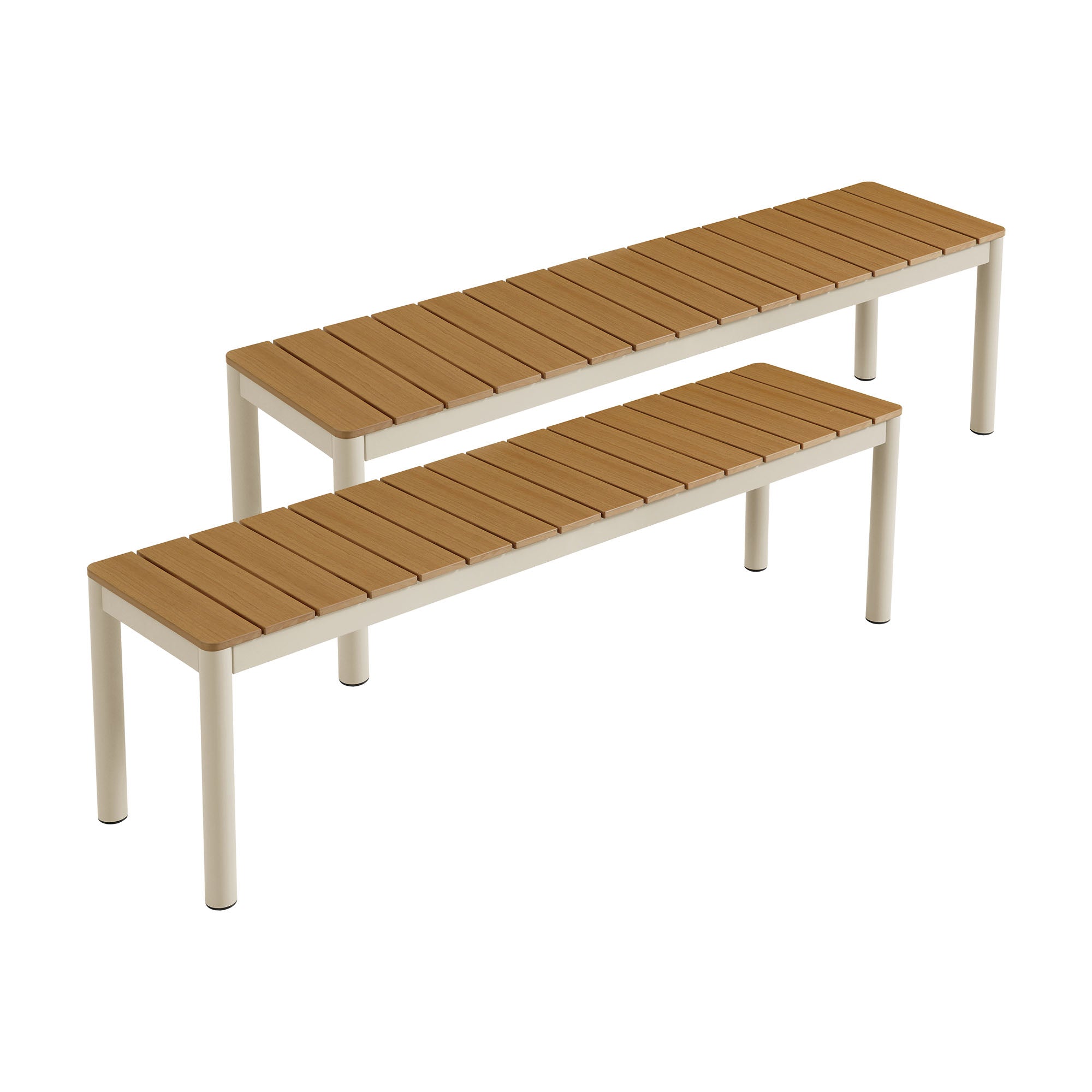 Finn Outdoor Patio Aluminum Bench with Faux Wood Top Set of 2, Natural