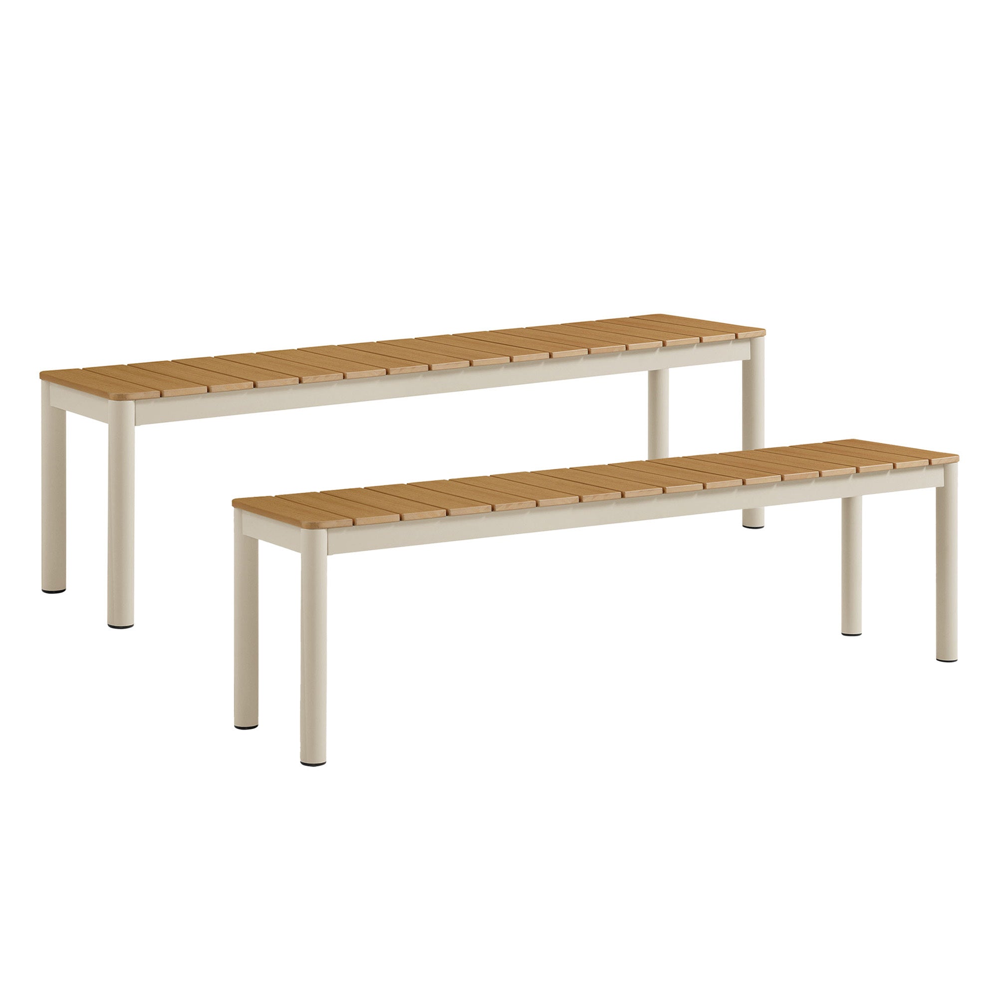 Finn Outdoor Patio Aluminum Bench with Faux Wood Top Set of 2, Natural