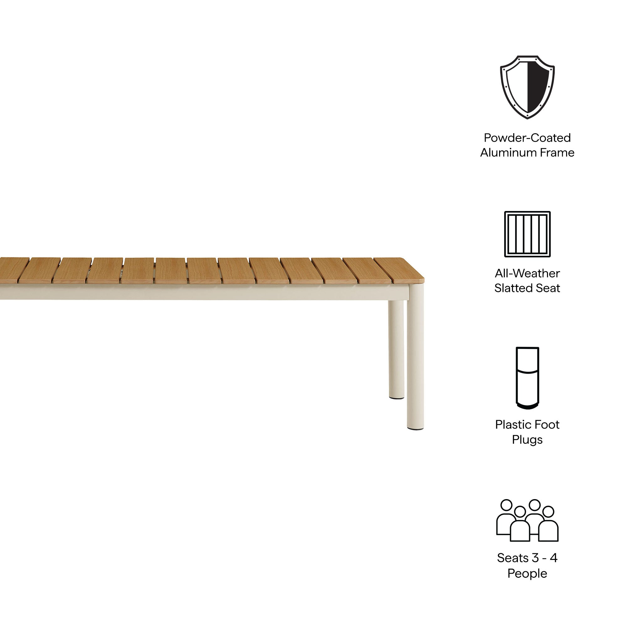 Finn Outdoor Patio Aluminum Bench with Faux Wood Top Set of 2, Natural