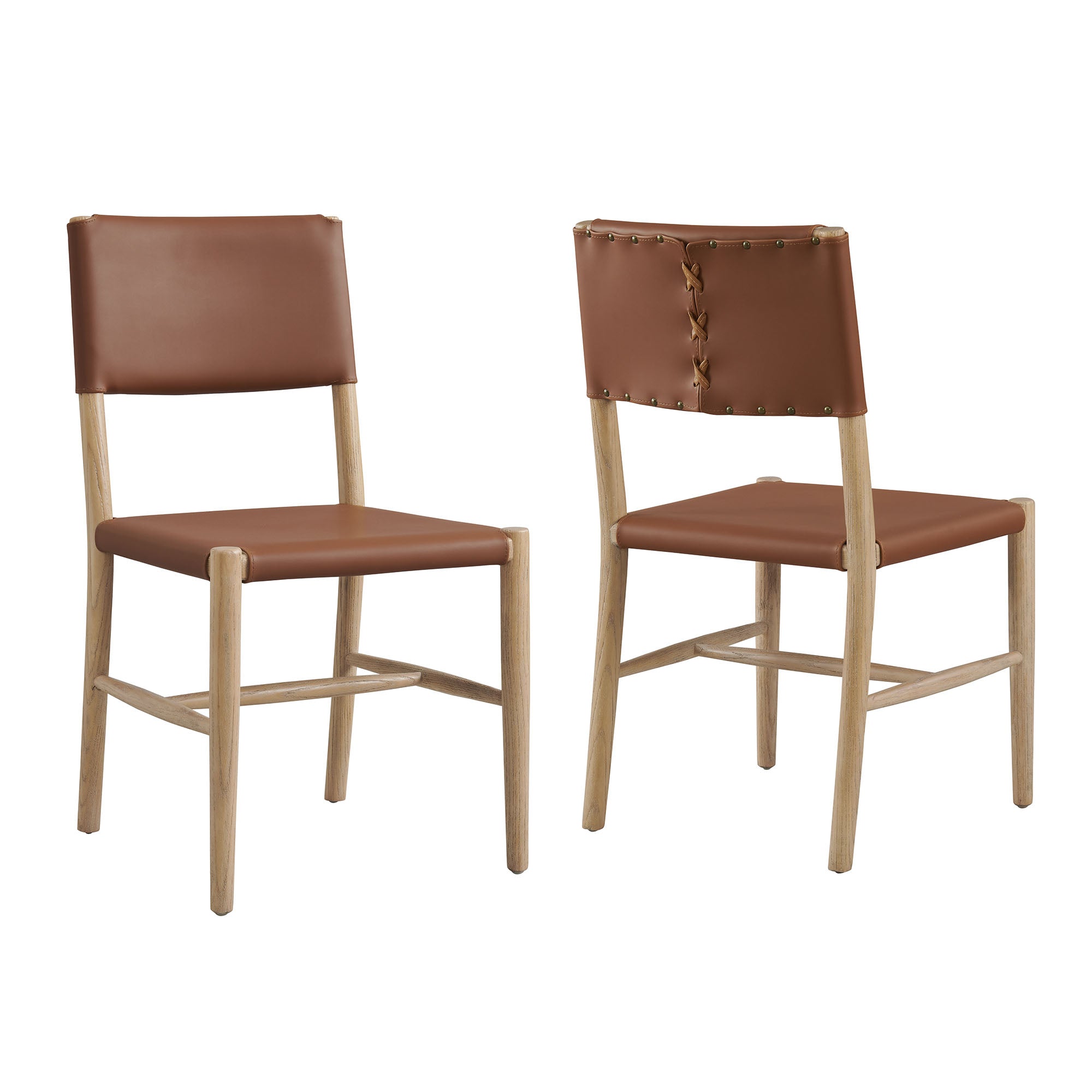 Dover Wood Vegan Leather Dining Side Chairs Set of 2, Natural