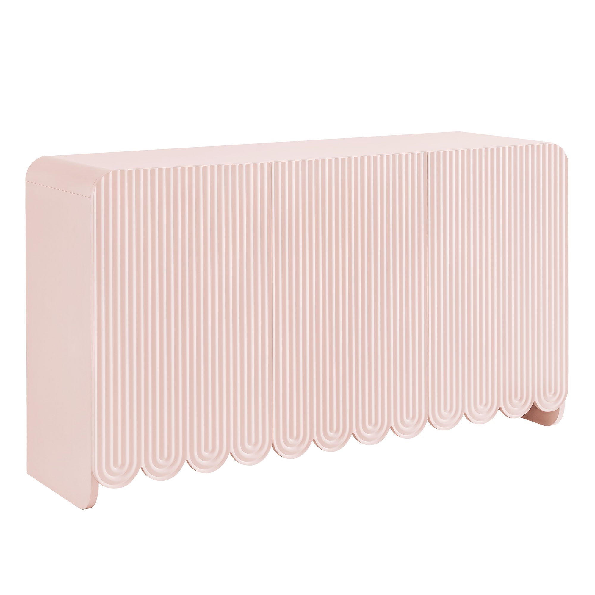 Dahlia Fluted and Scalloped Sideboard Storage Cabinet, Soft Pink