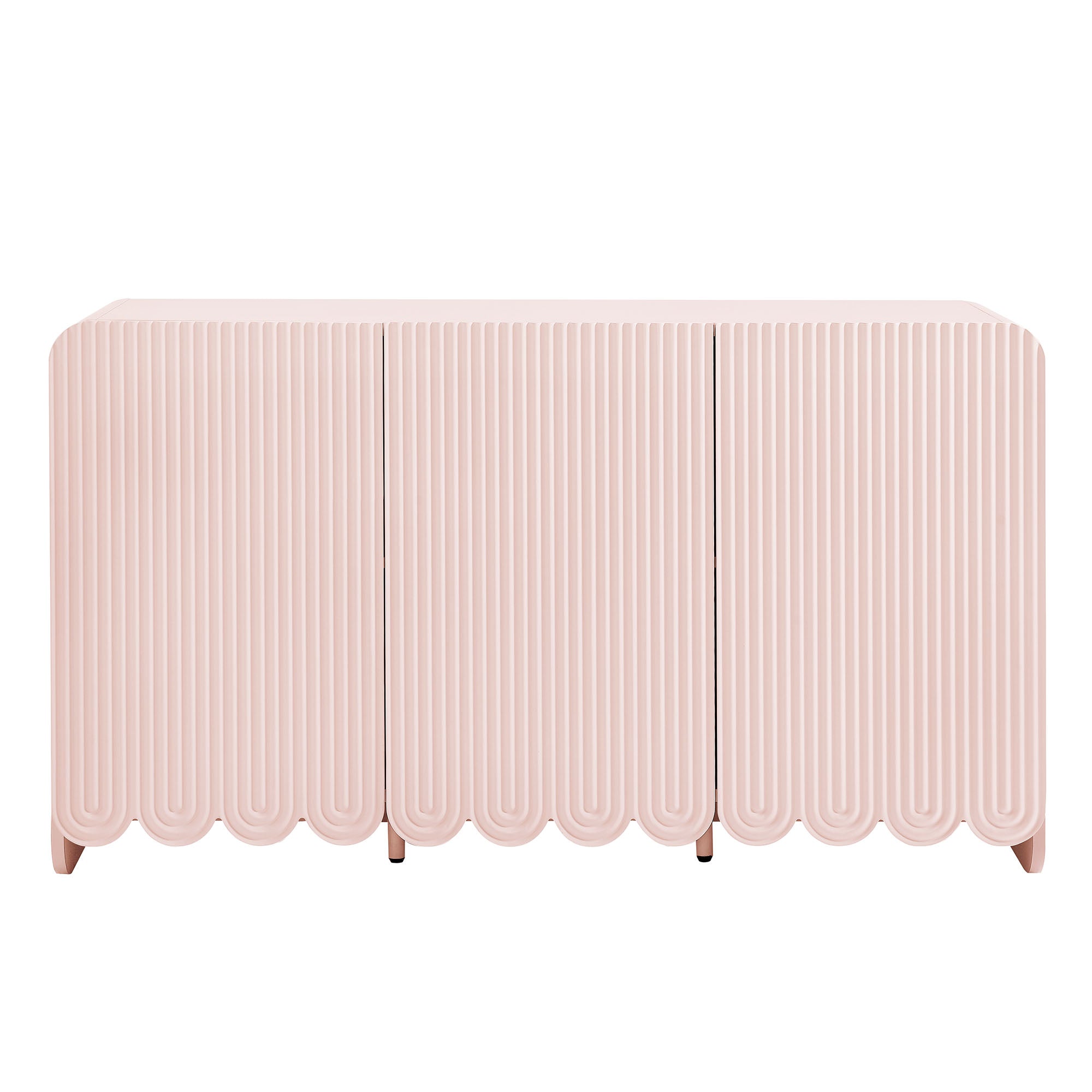 Dahlia Fluted and Scalloped Sideboard Storage Cabinet, Soft Pink