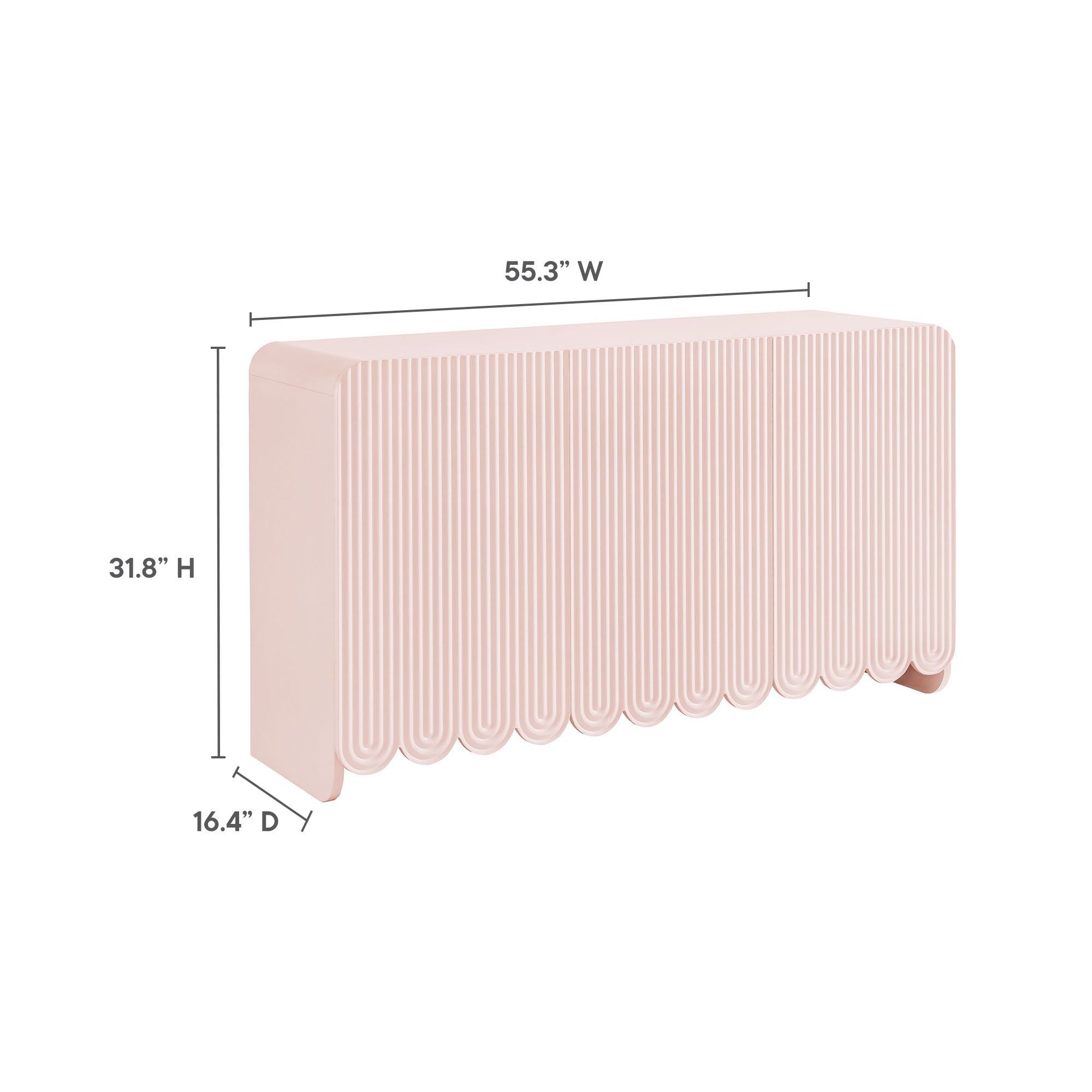 Dahlia Fluted and Scalloped Sideboard Storage Cabinet, Soft Pink