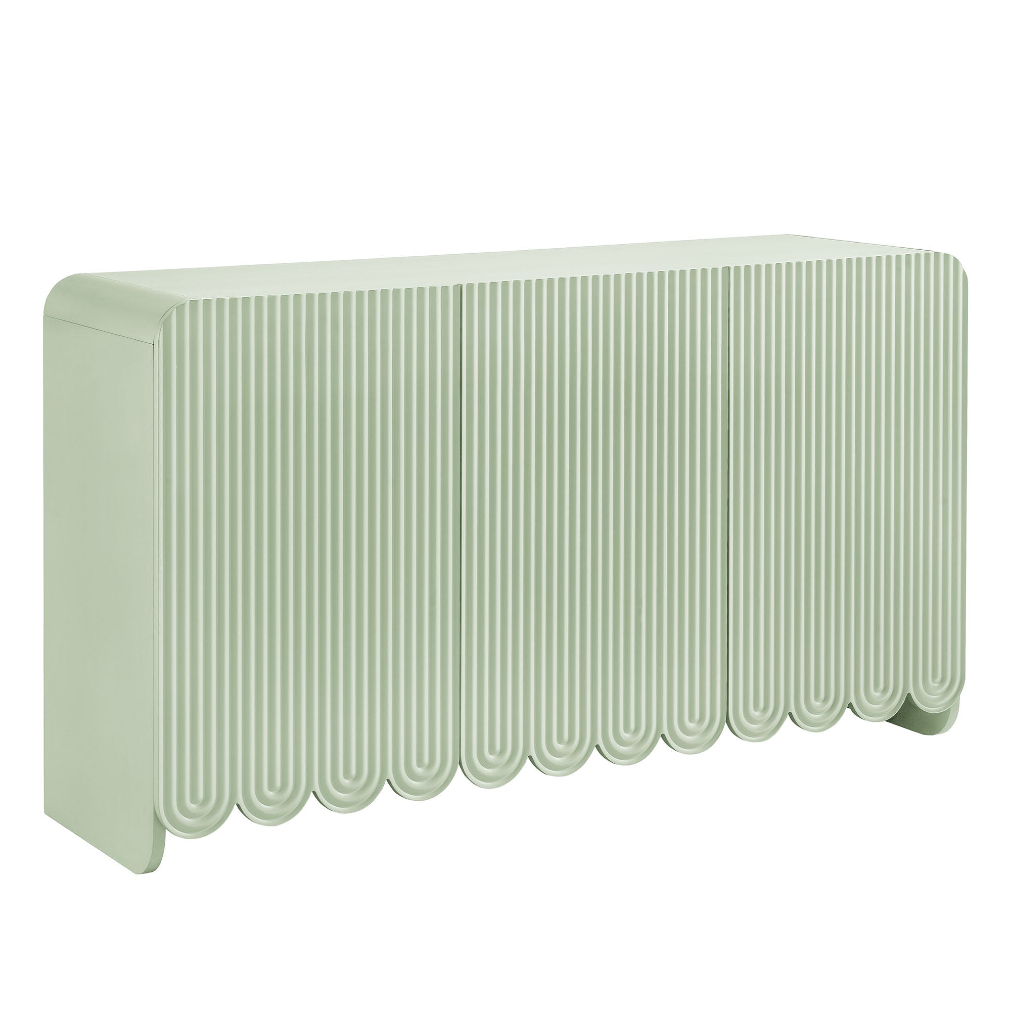 Dahlia Fluted and Scalloped Sideboard Storage Cabinet, Sage