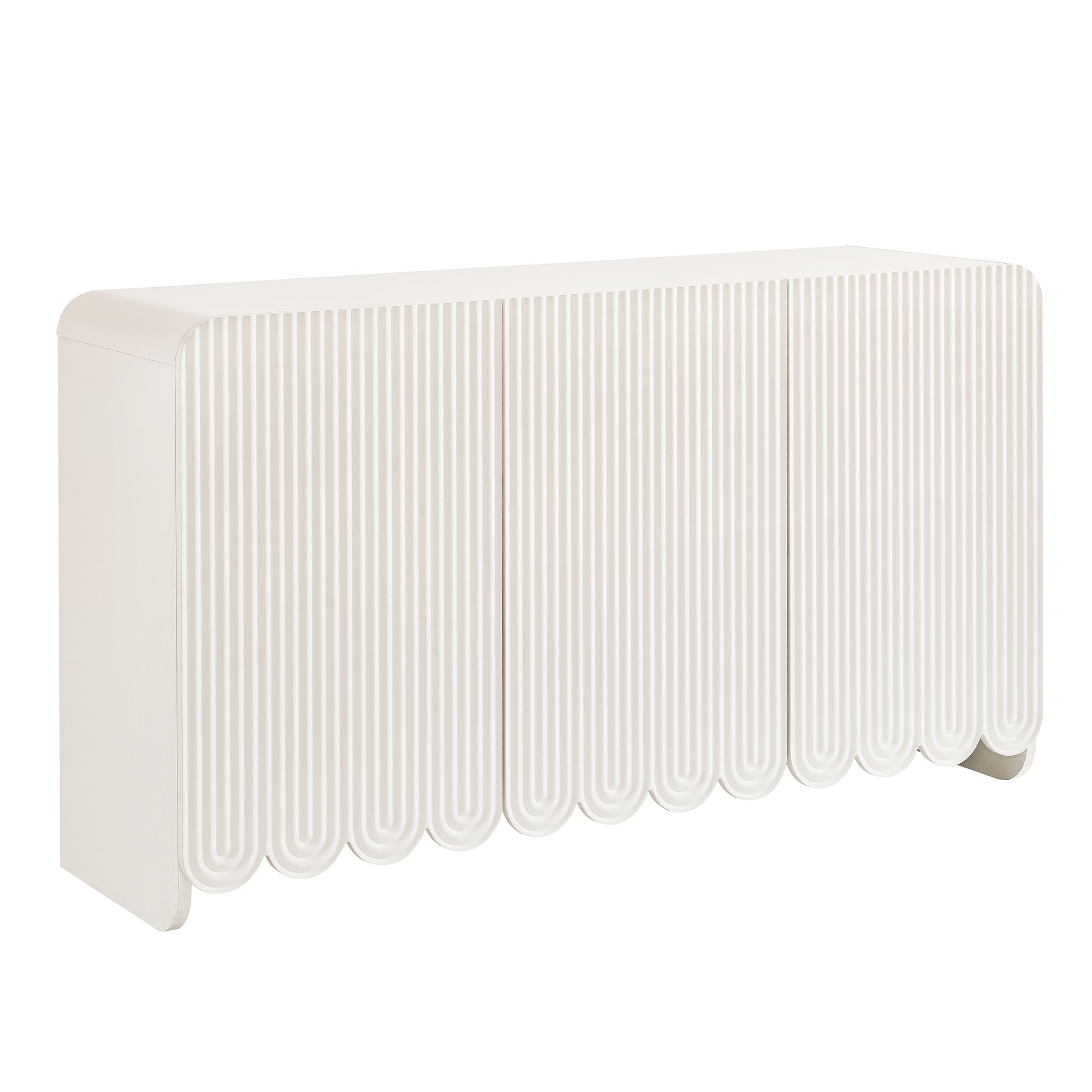 Dahlia Fluted and Scalloped Sideboard Storage Cabinet, White