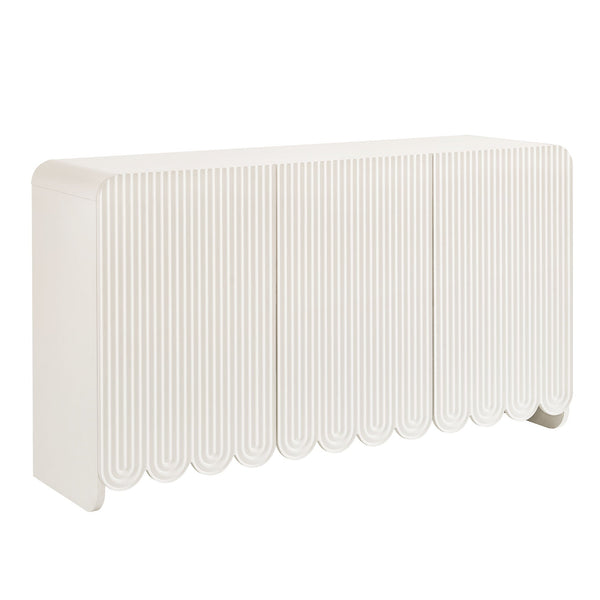 Dahlia Fluted and Scalloped Sideboard Storage Cabinet, White