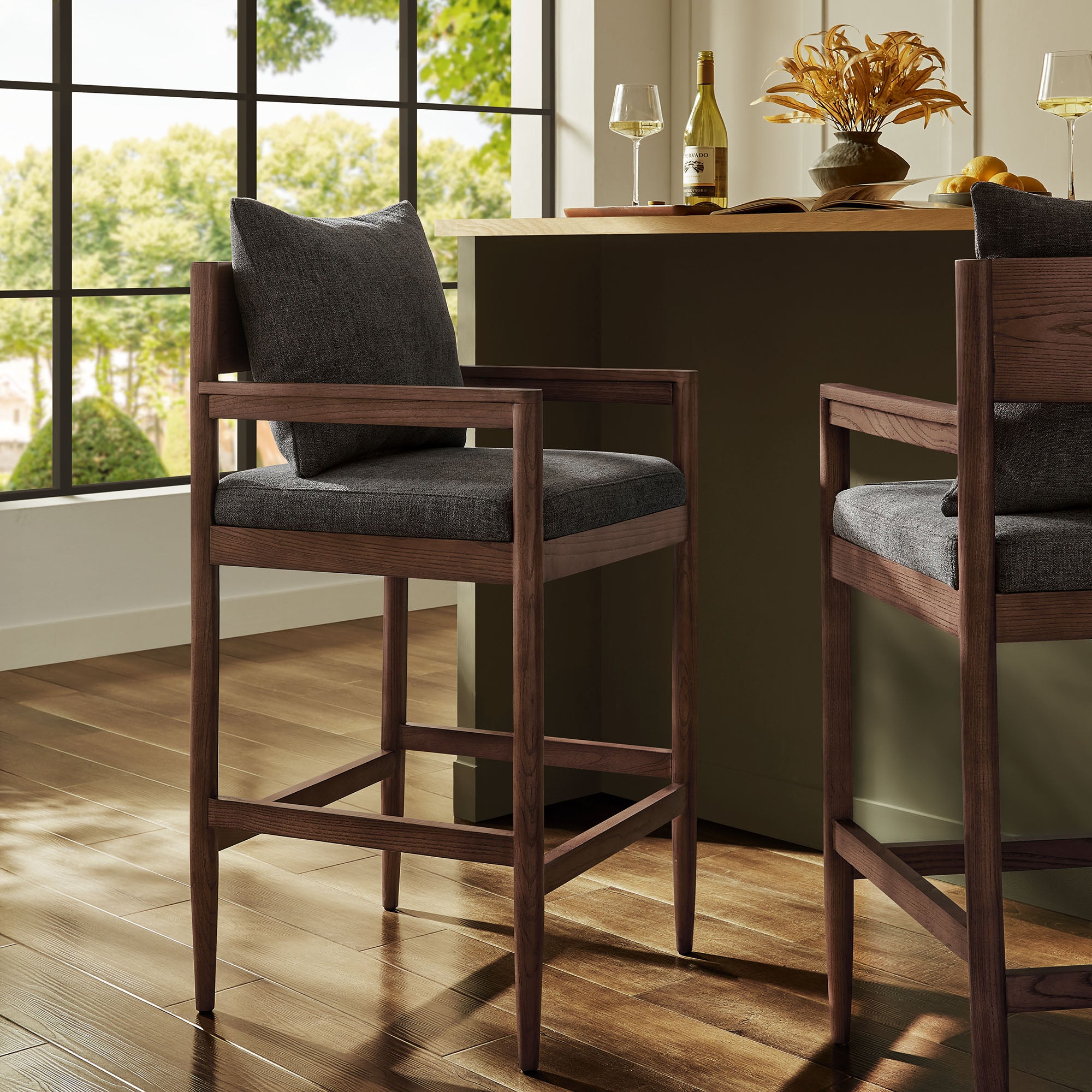 Remington Wood Bar Stool, Charcoal