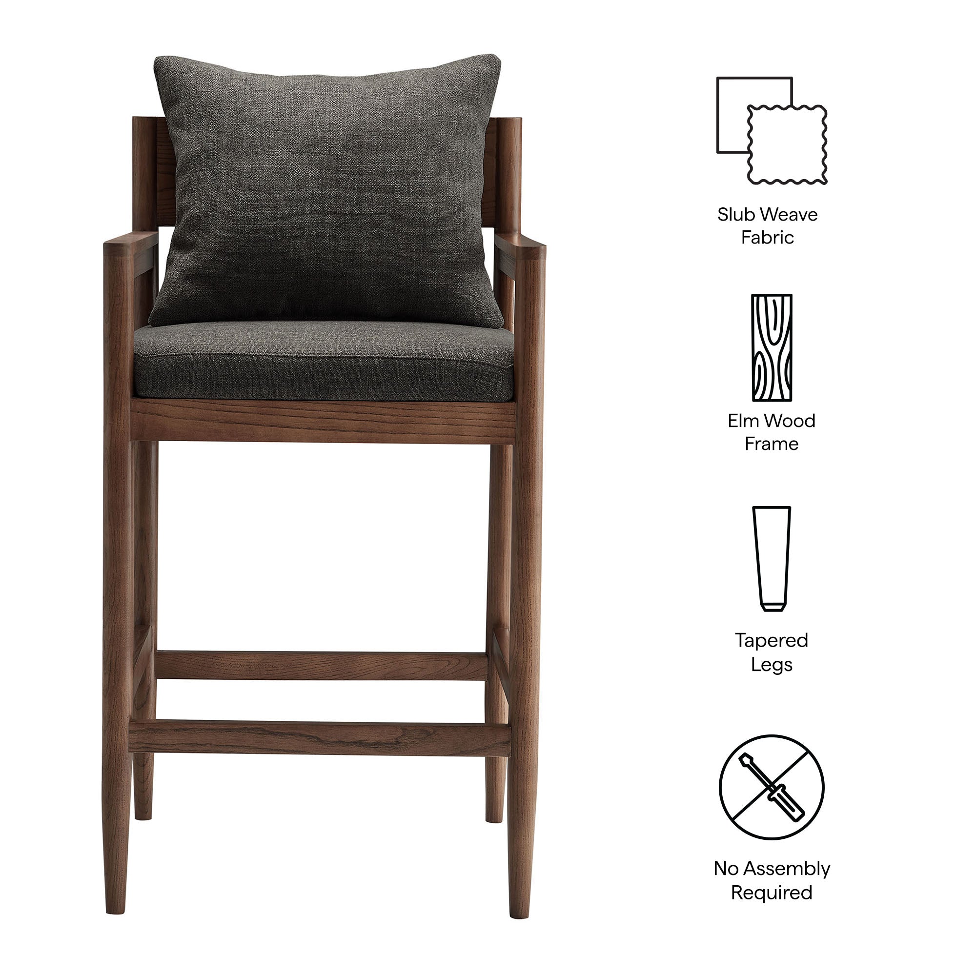 Remington Wood Bar Stool, Charcoal