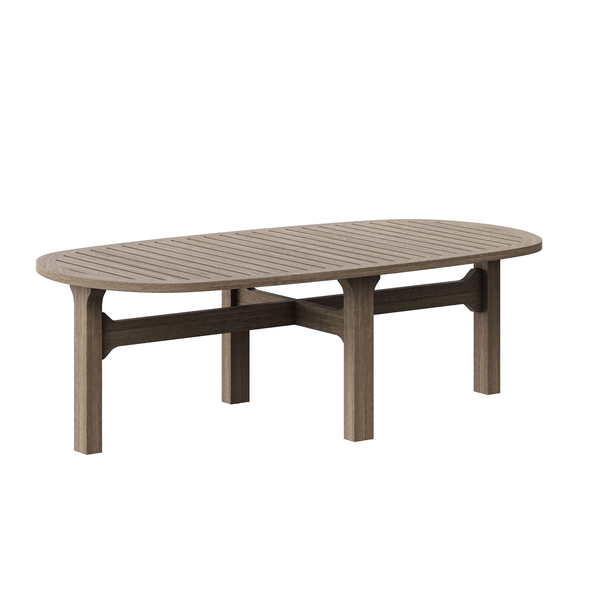 Saratoga Oval Outdoor Patio Teak Wood Coffee Table, Weathered Gray
