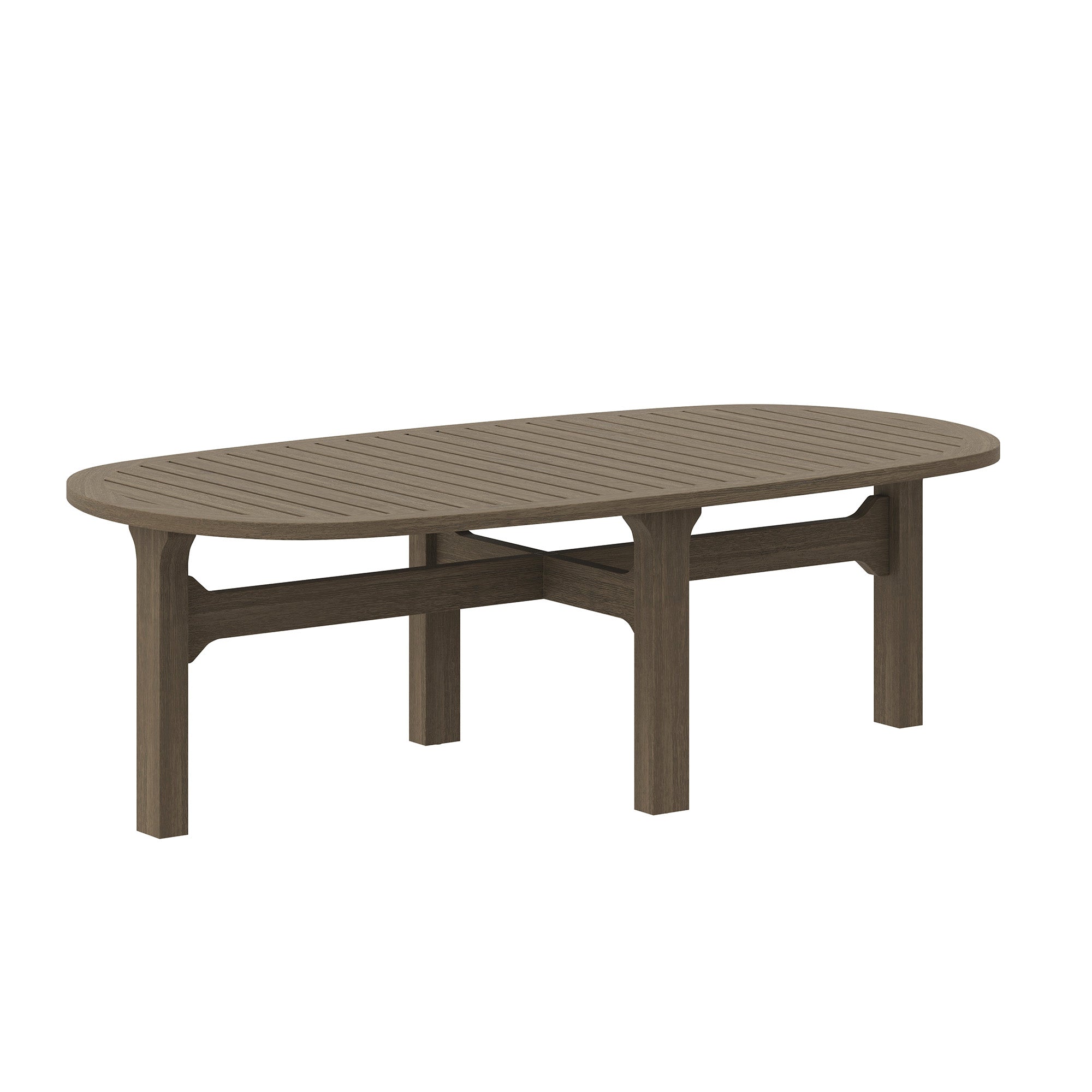 Saratoga Oval Outdoor Patio Teak Wood Coffee Table, Weathered Gray