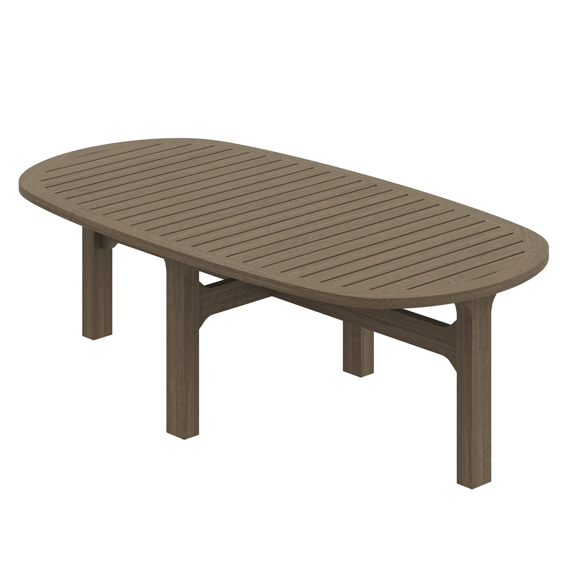 Saratoga Oval Outdoor Patio Teak Wood Coffee Table, Weathered Gray