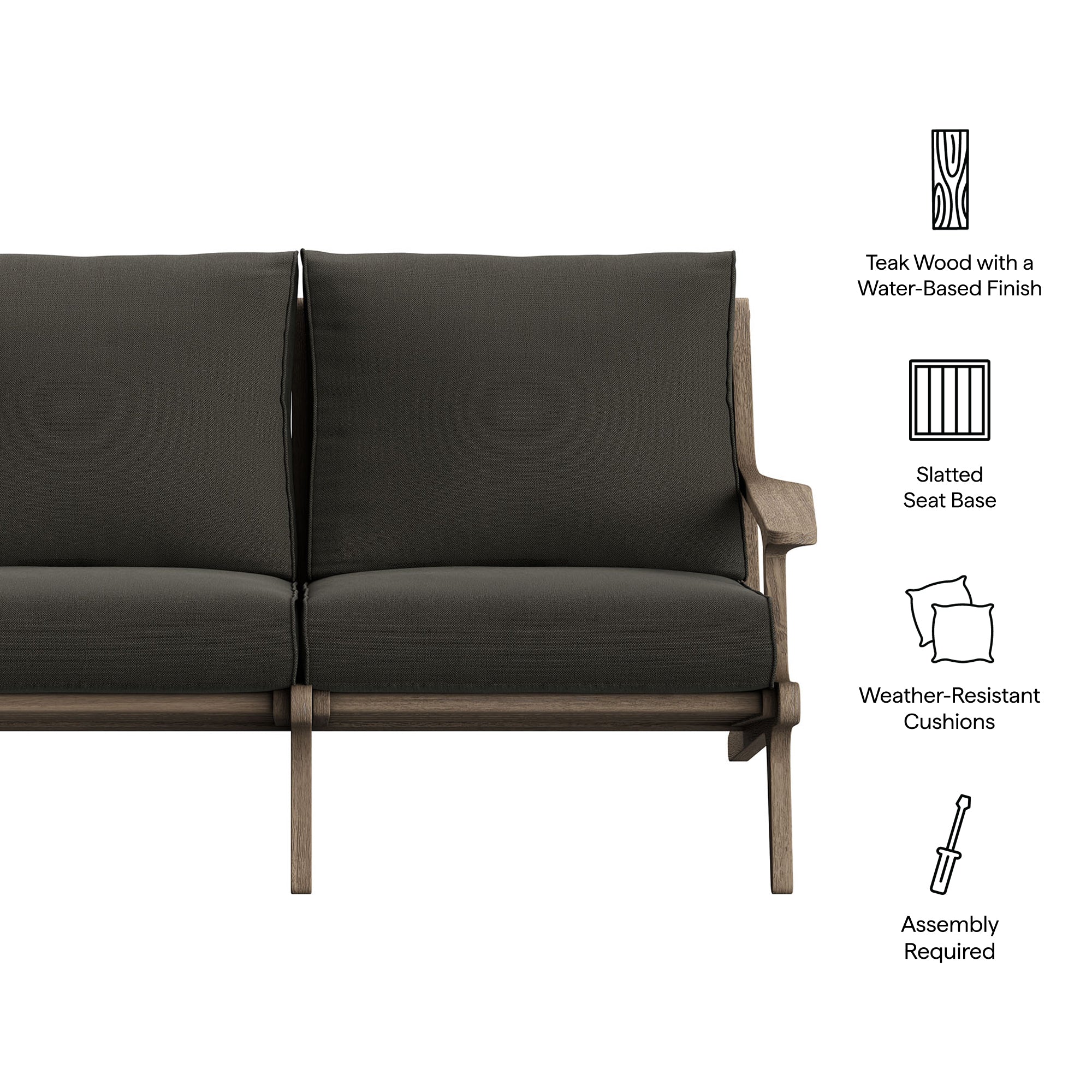 Saratoga Outdoor Patio Teak Wood Loveseat, Flint Gray